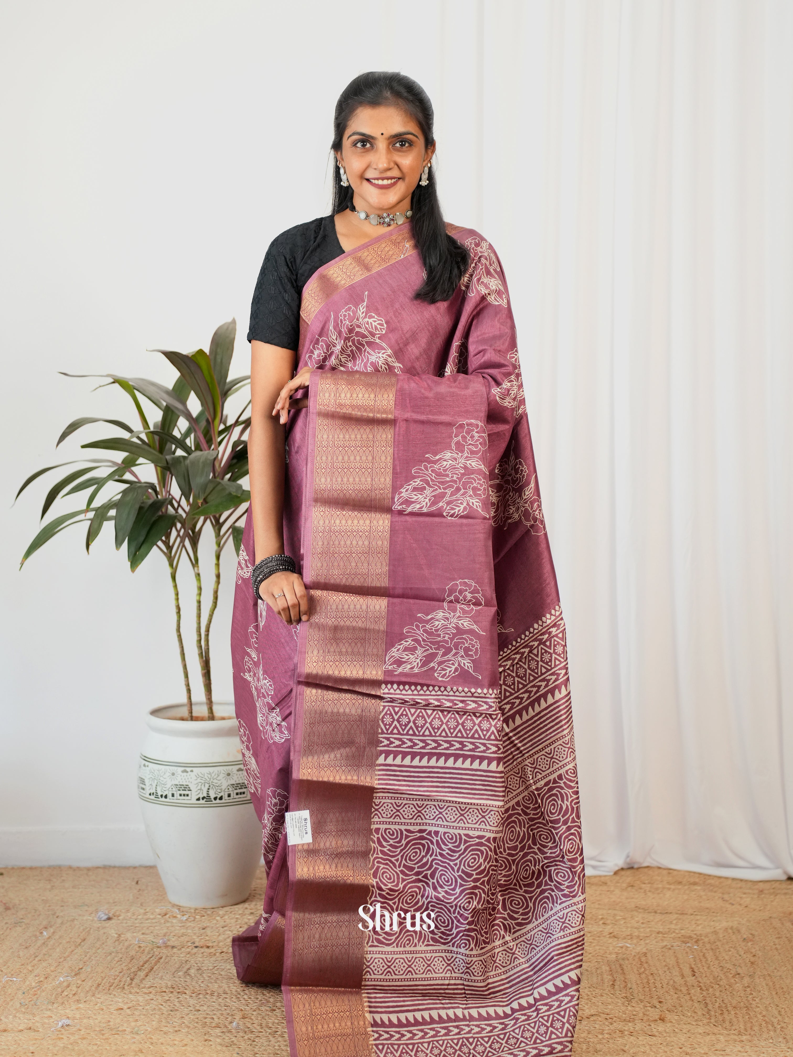 Purple- Semi Crepe Saree - Shop on Shrus.com