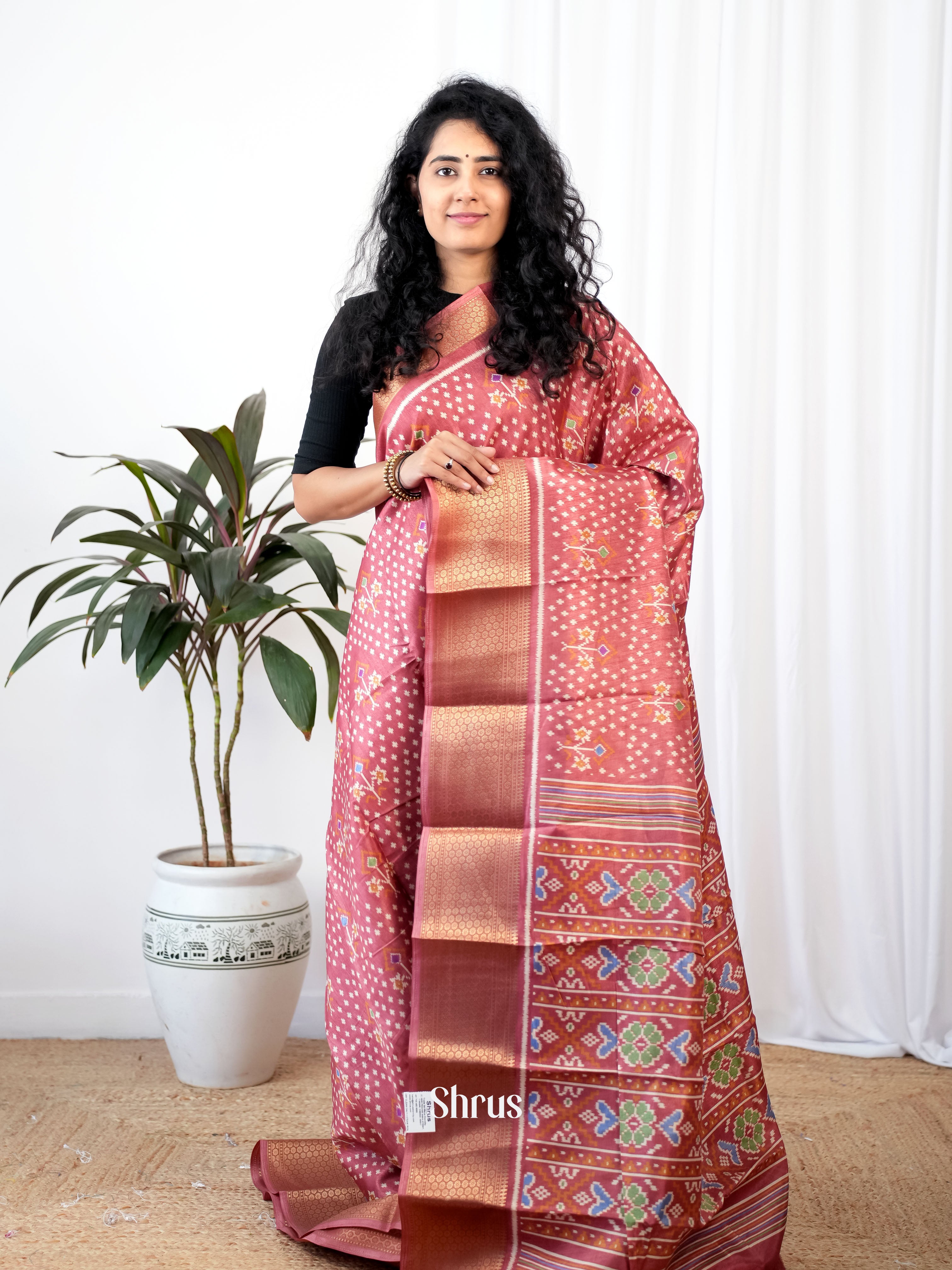Pastel Pink- Semi Crepe Saree - Shop on Shrus.com