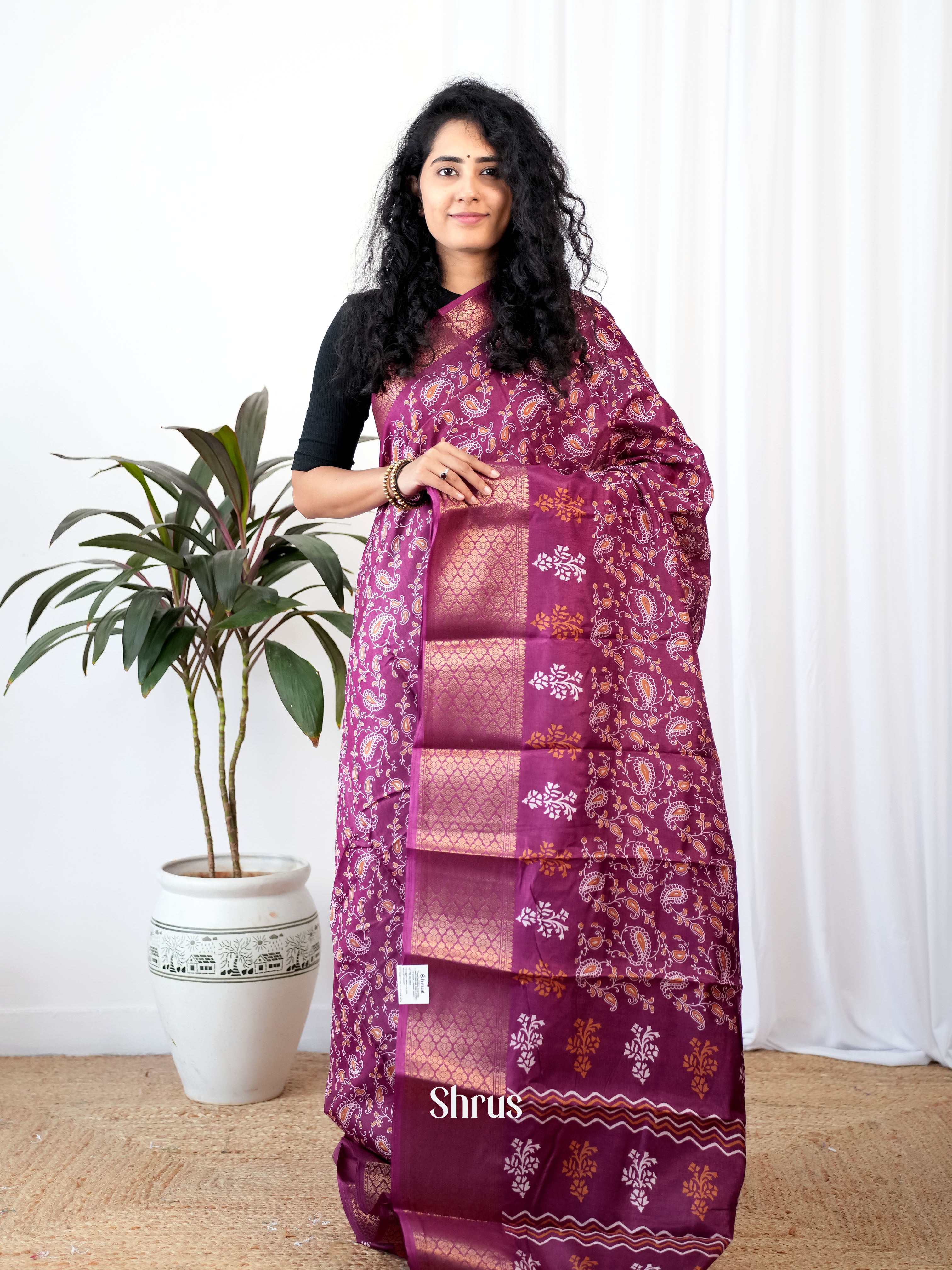 Purple - Semi Crepe Saree - Shop on Shrus.com