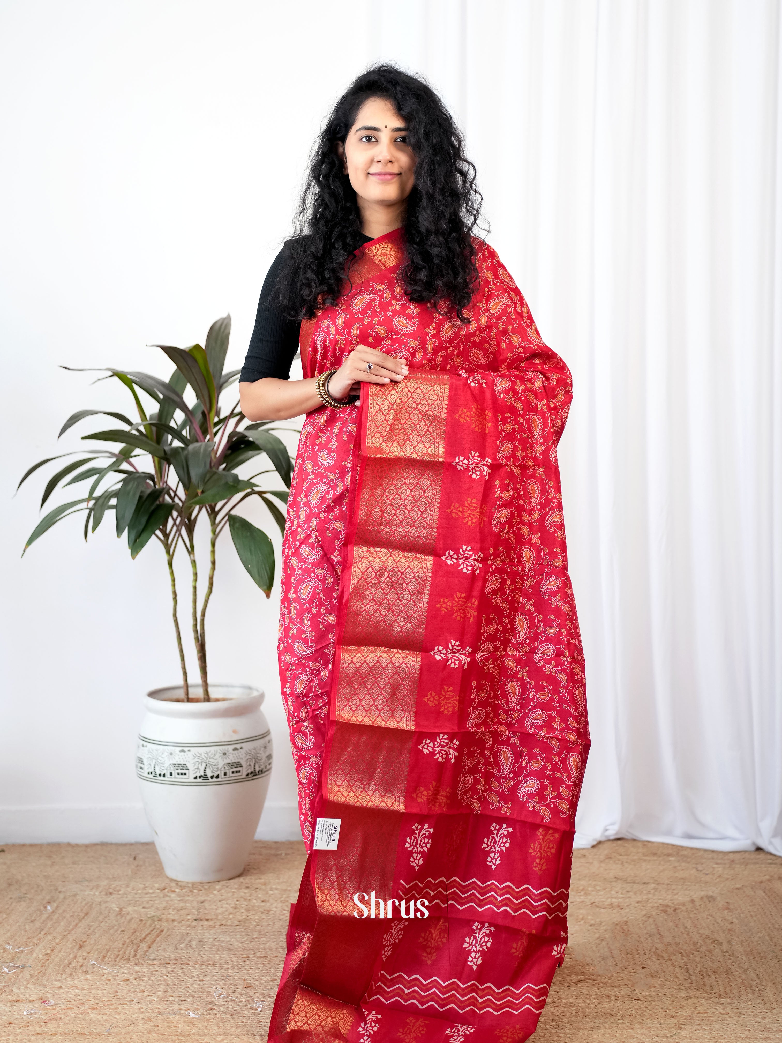 Red - Semi Crepe Saree - Shop on Shrus.com