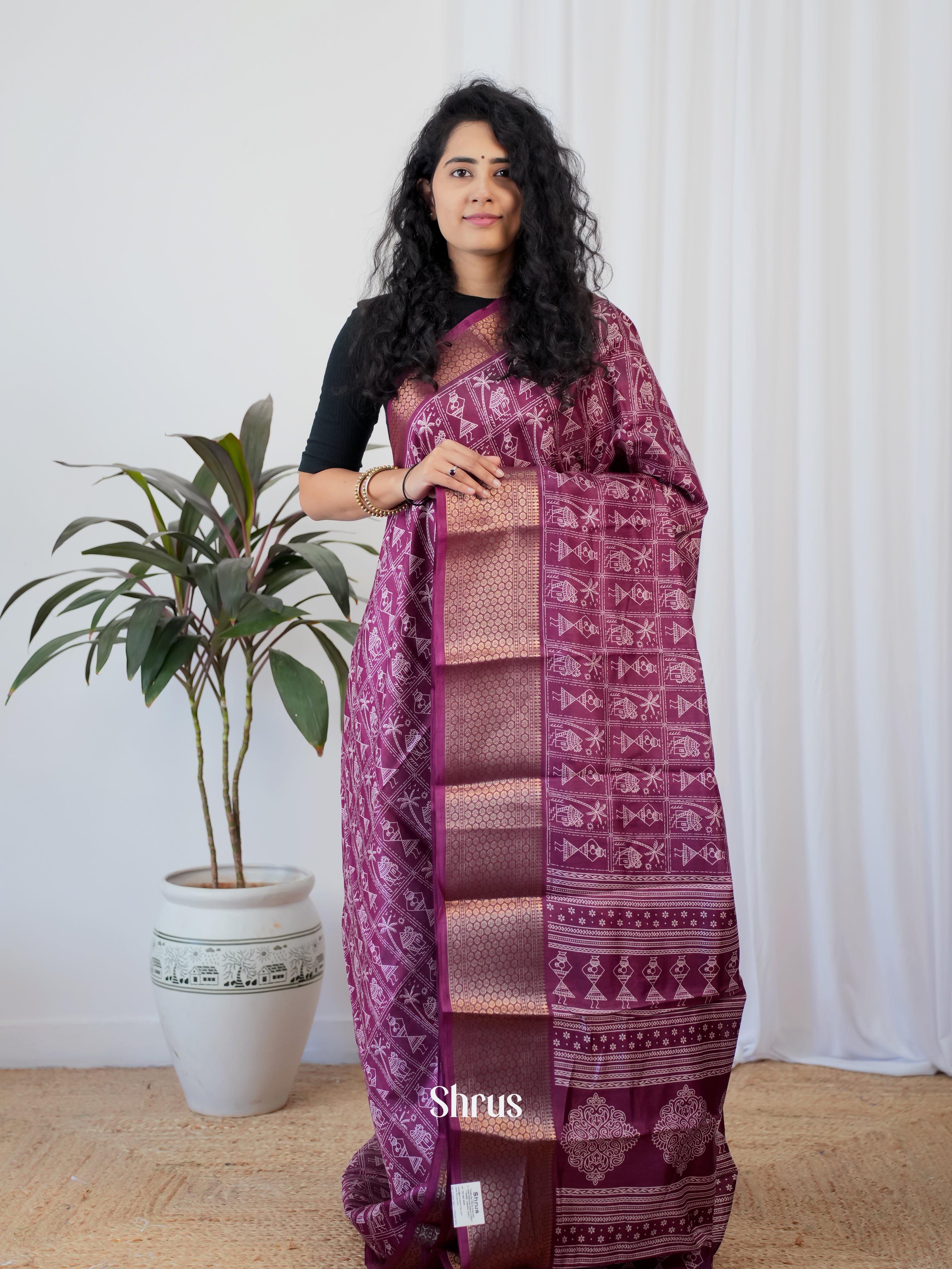 Purple- Semi Crepe Saree - Shop on Shrus.com