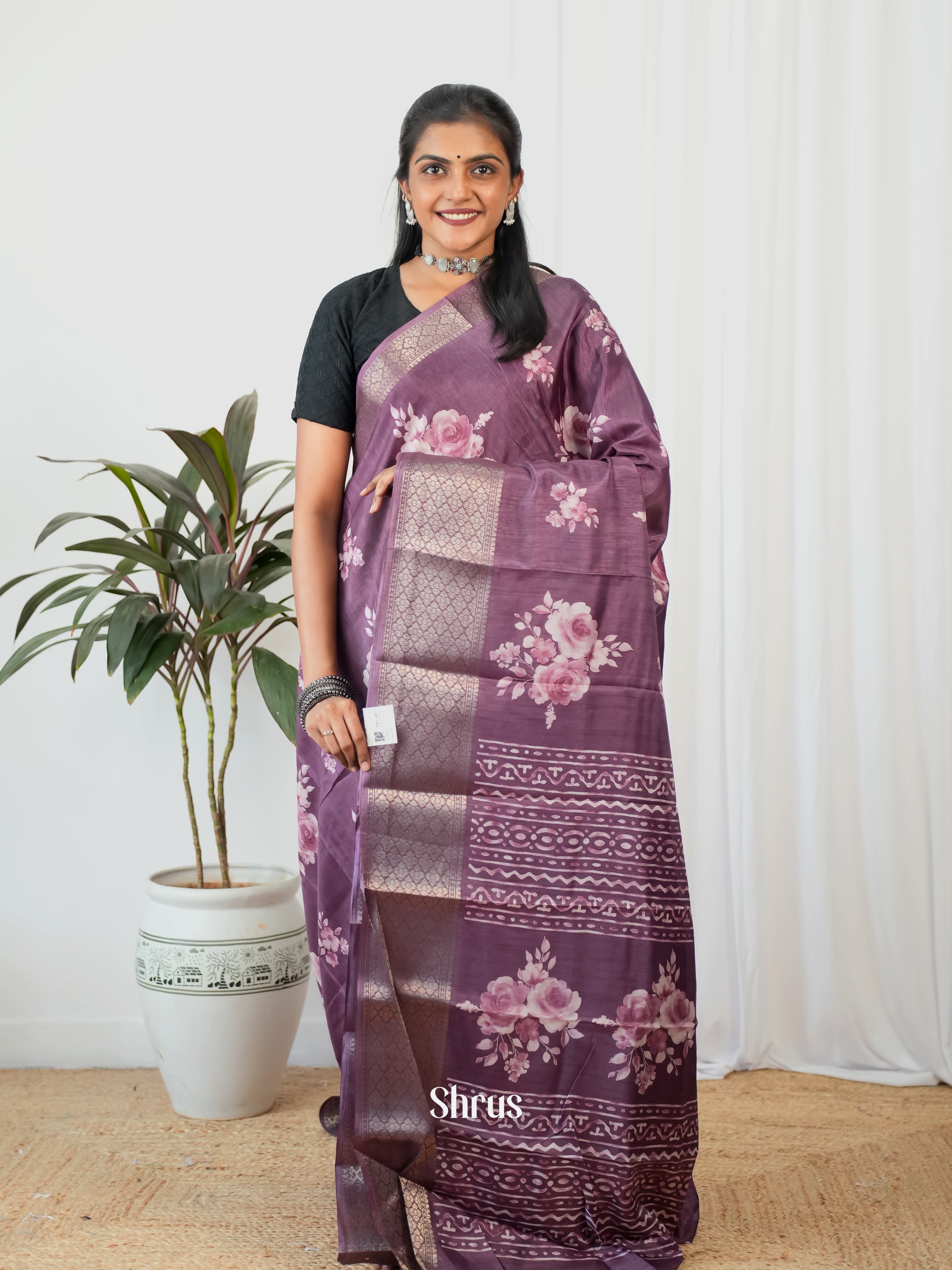 Purple- Semi Crepe Saree - Shop on Shrus.com