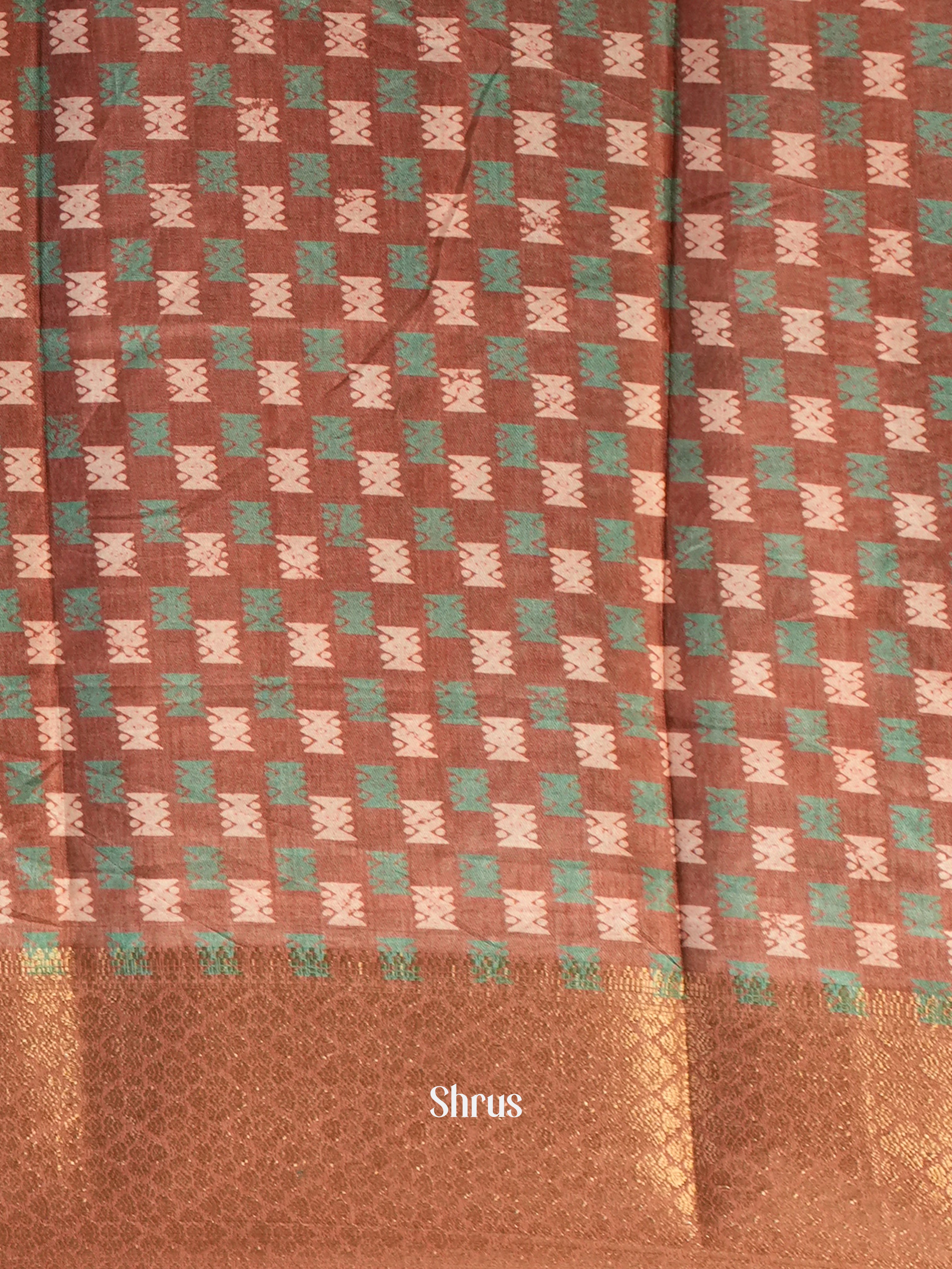 Brown & Green - Semi Crepe Saree - Shop on Shrus.com