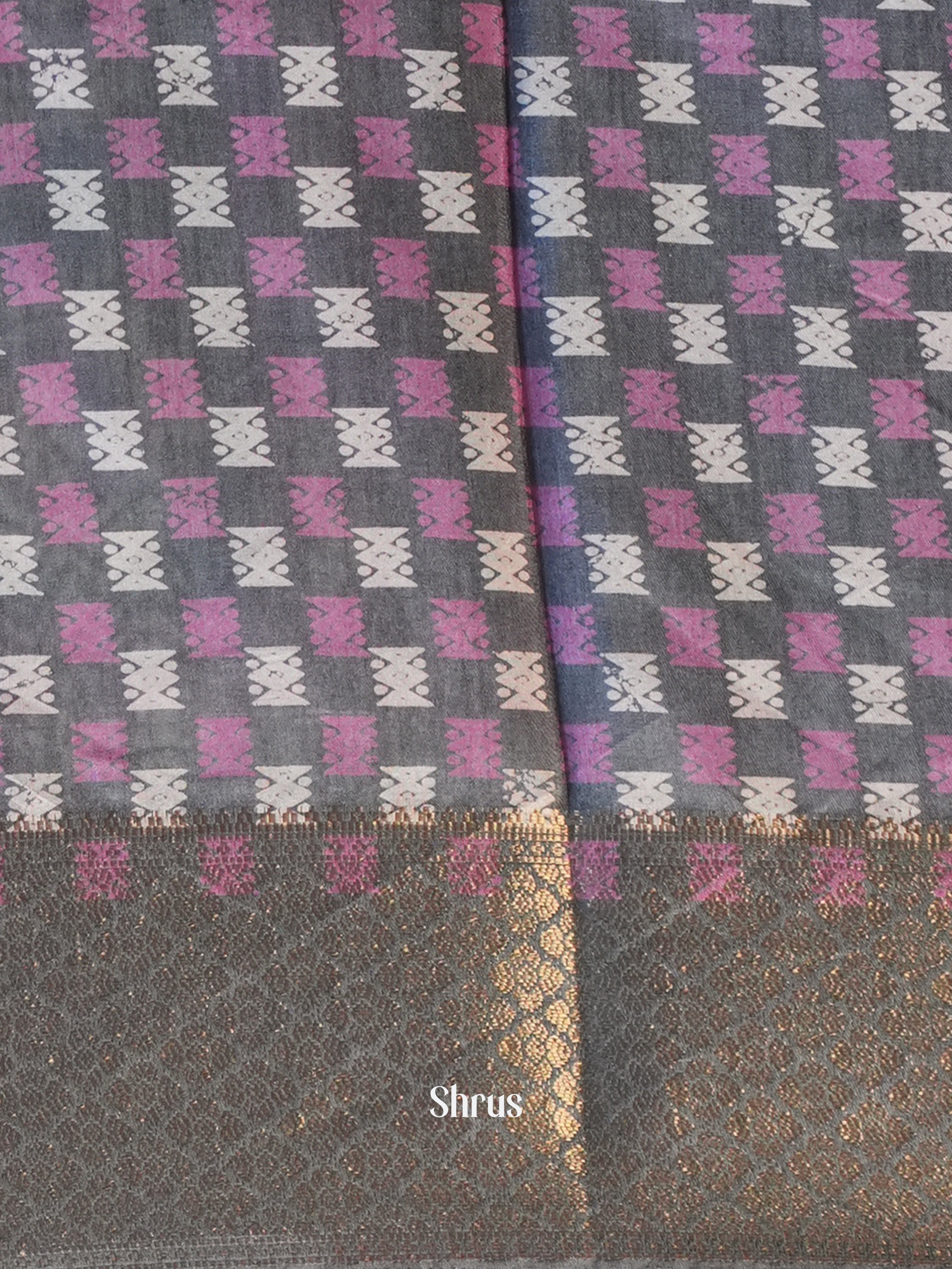 Grey & Pink - Semi Crepe Saree - Shop on Shrus.com
