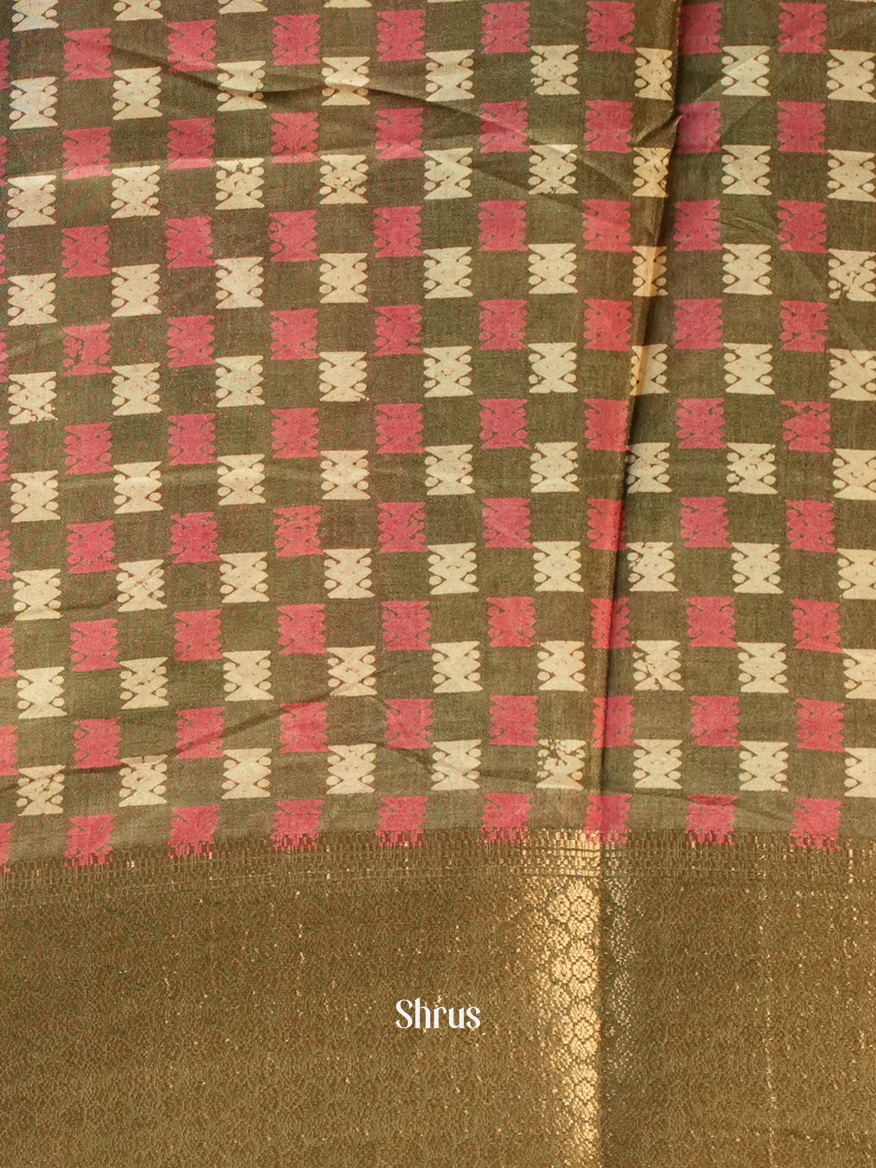 Green & Pink - Semi Crepe Saree - Shop on Shrus.com