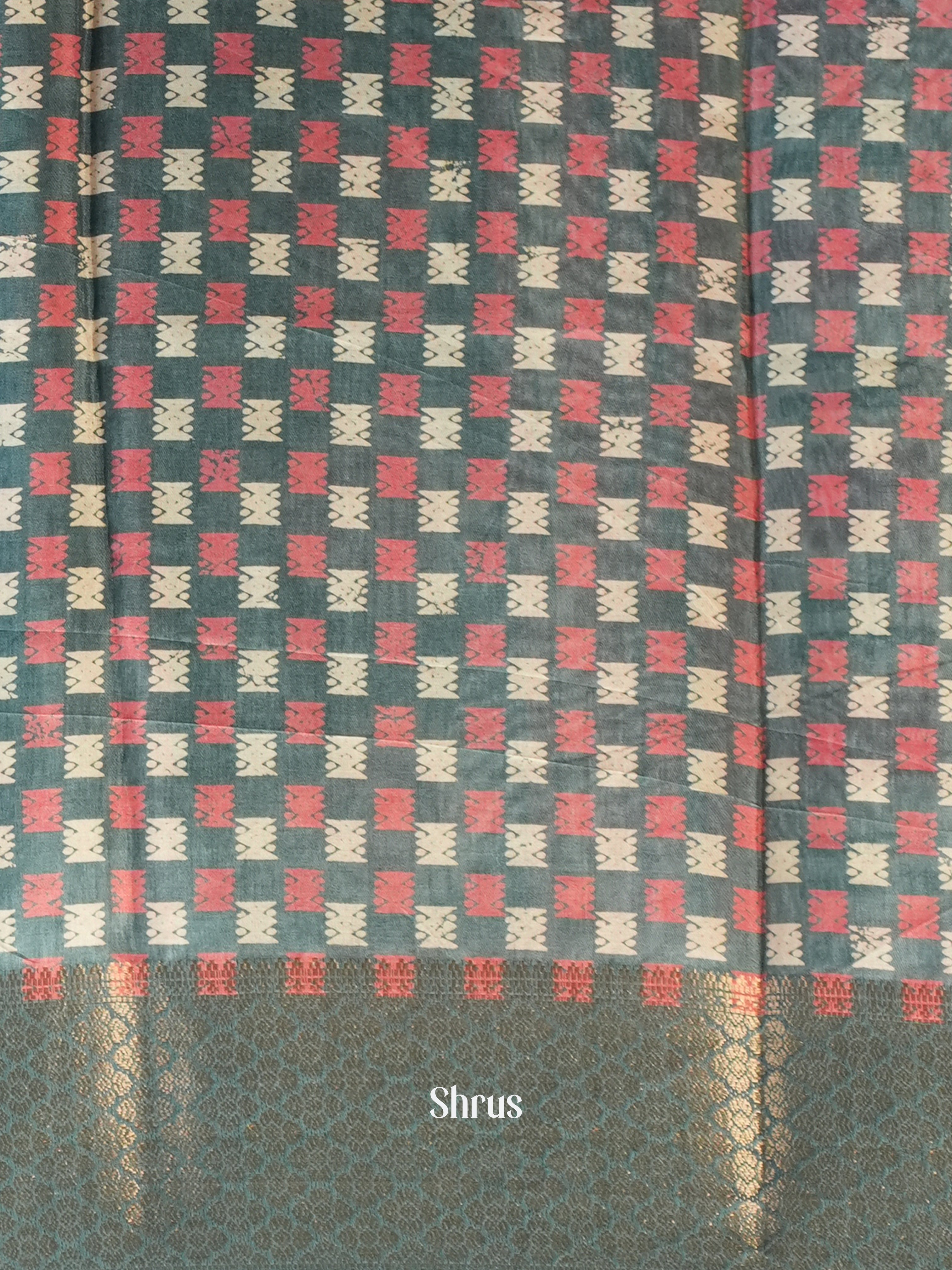 Green & Pink - Semi Crepe Saree - Shop on Shrus.com