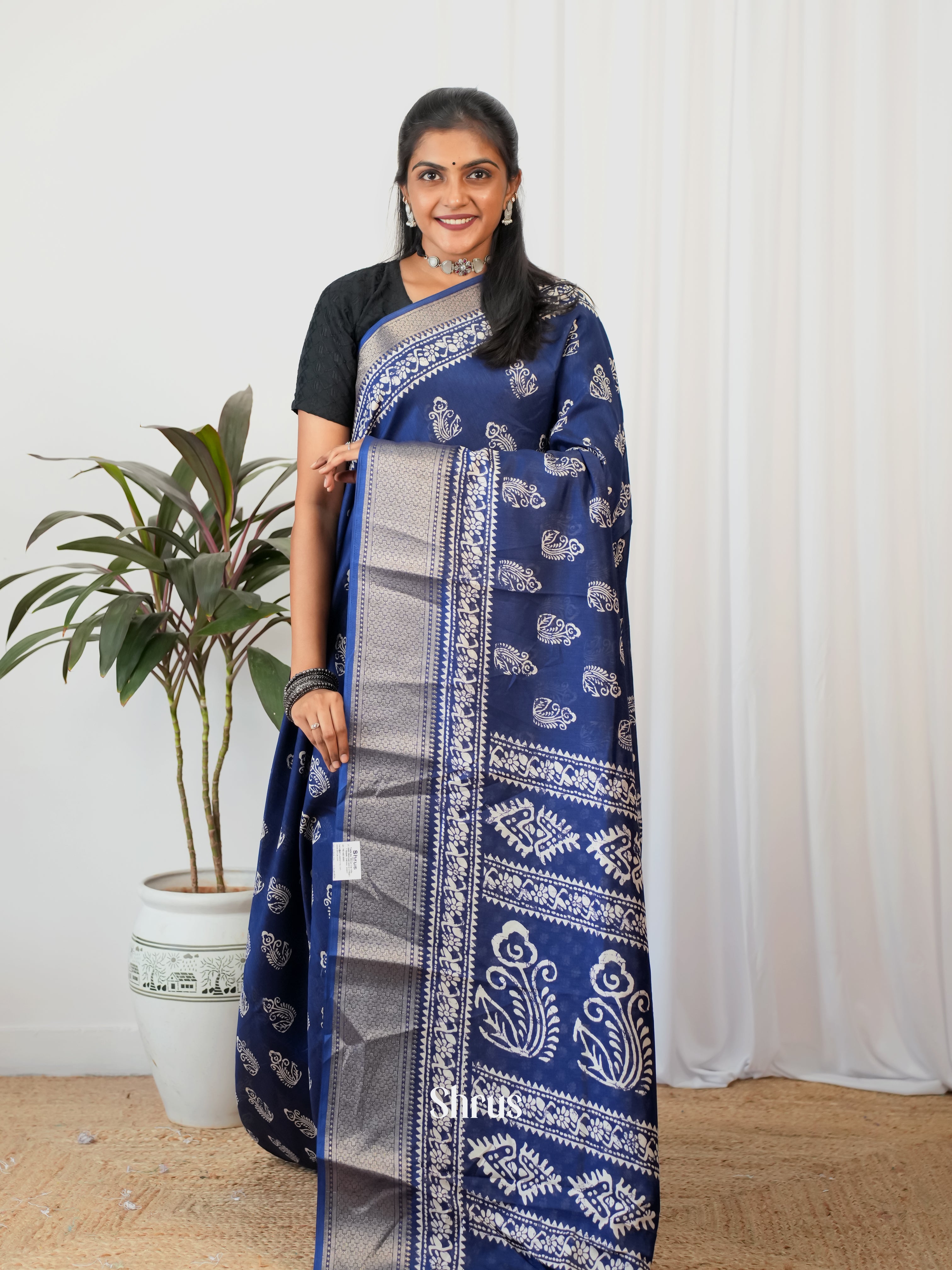 Blue- Semi Crepe Saree - Shop on Shrus.com