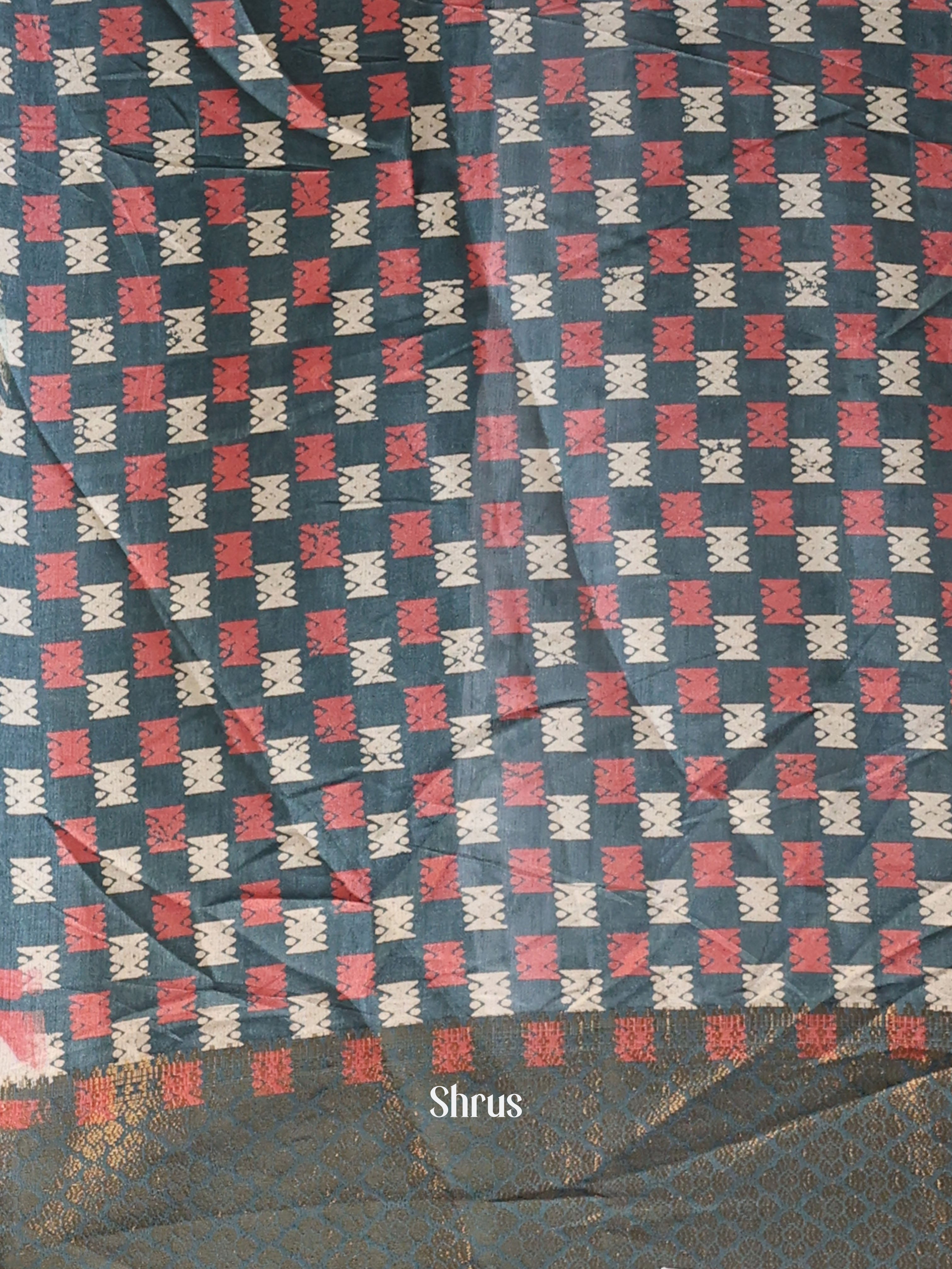 Green & Pink - Semi Crepe Saree - Shop on Shrus.com