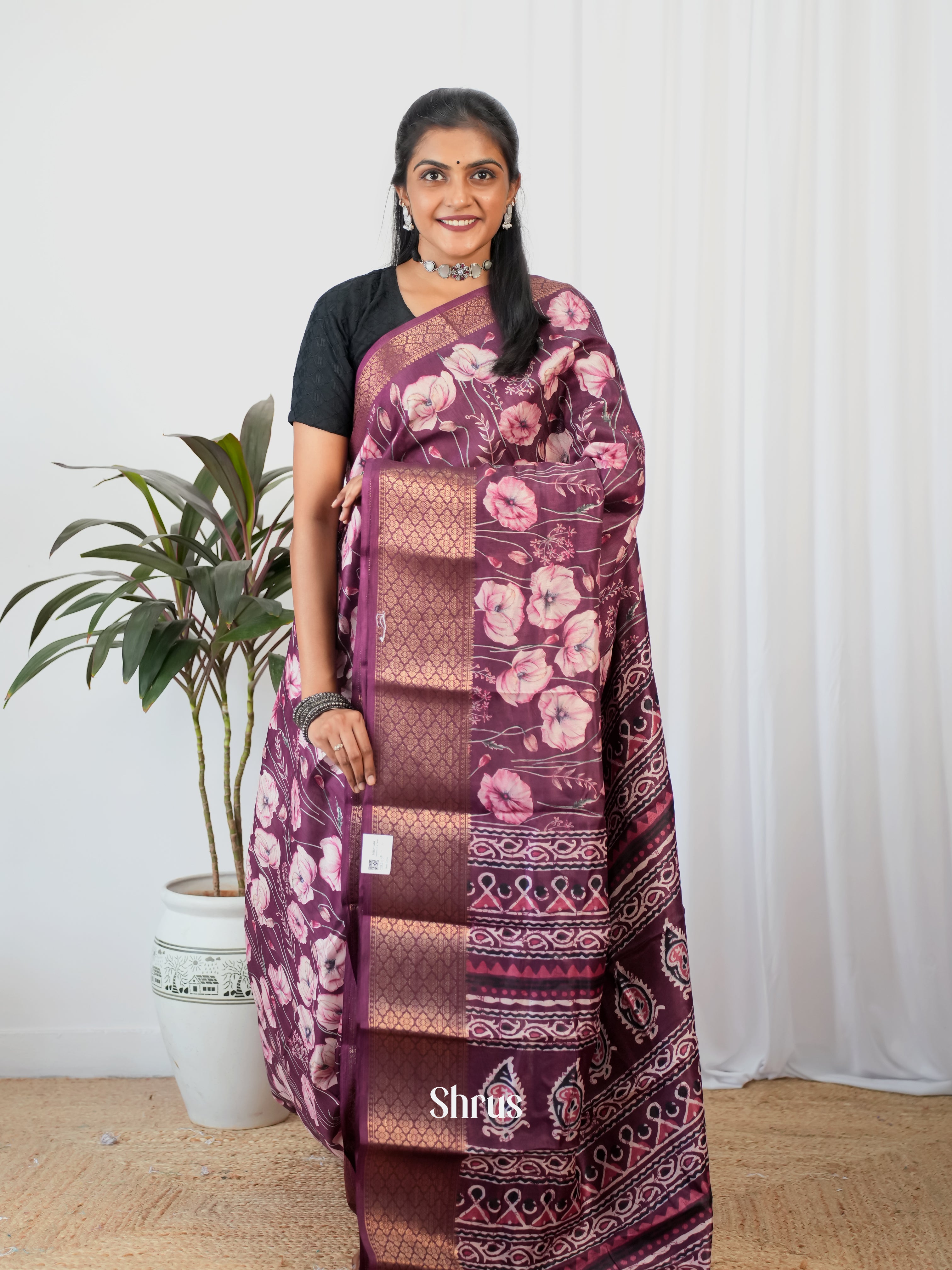 Purple - Semi Crepe Saree - Shop on Shrus.com