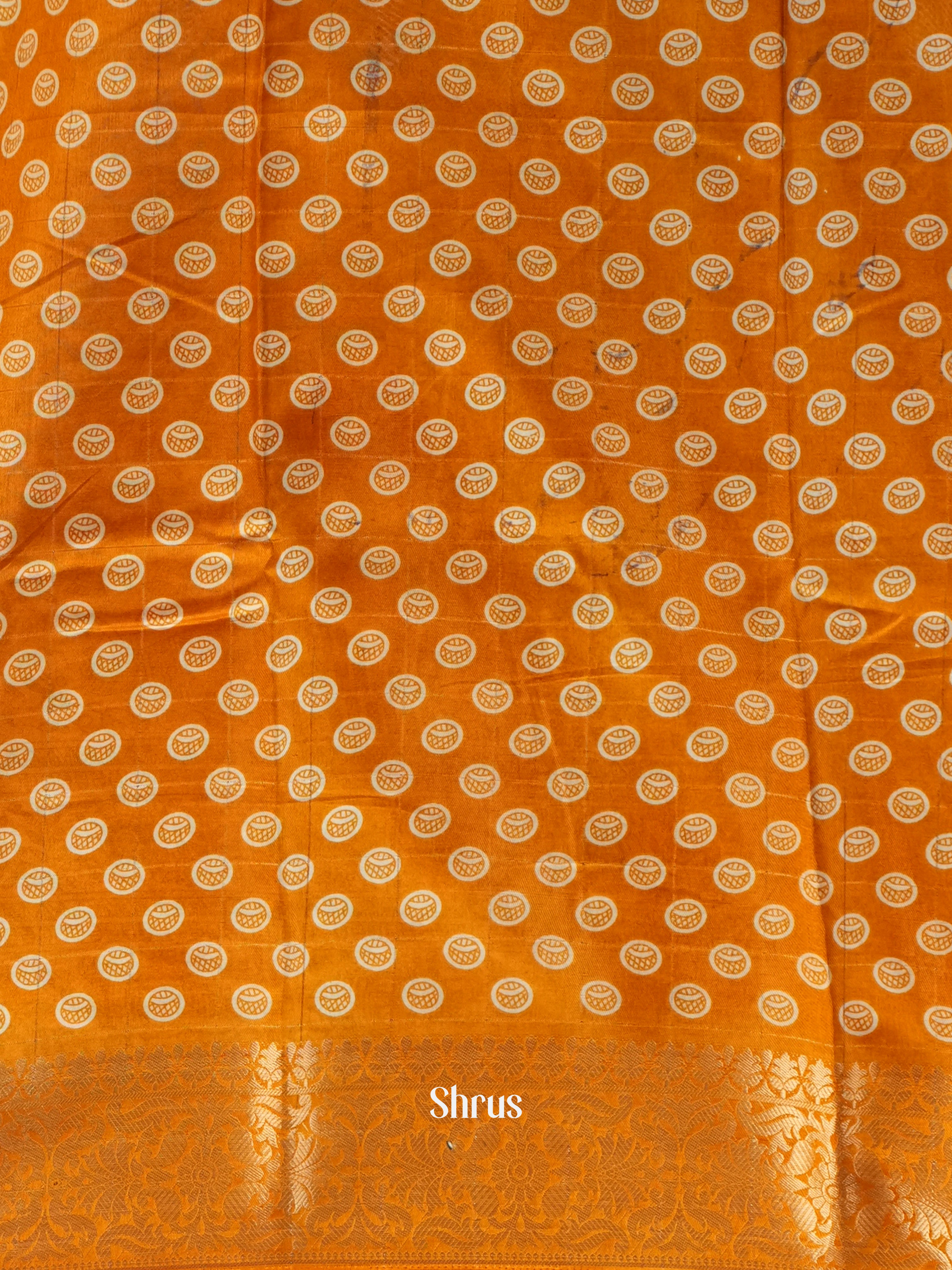 Green & Orange - Semi Crepe Saree - Shop on Shrus.com