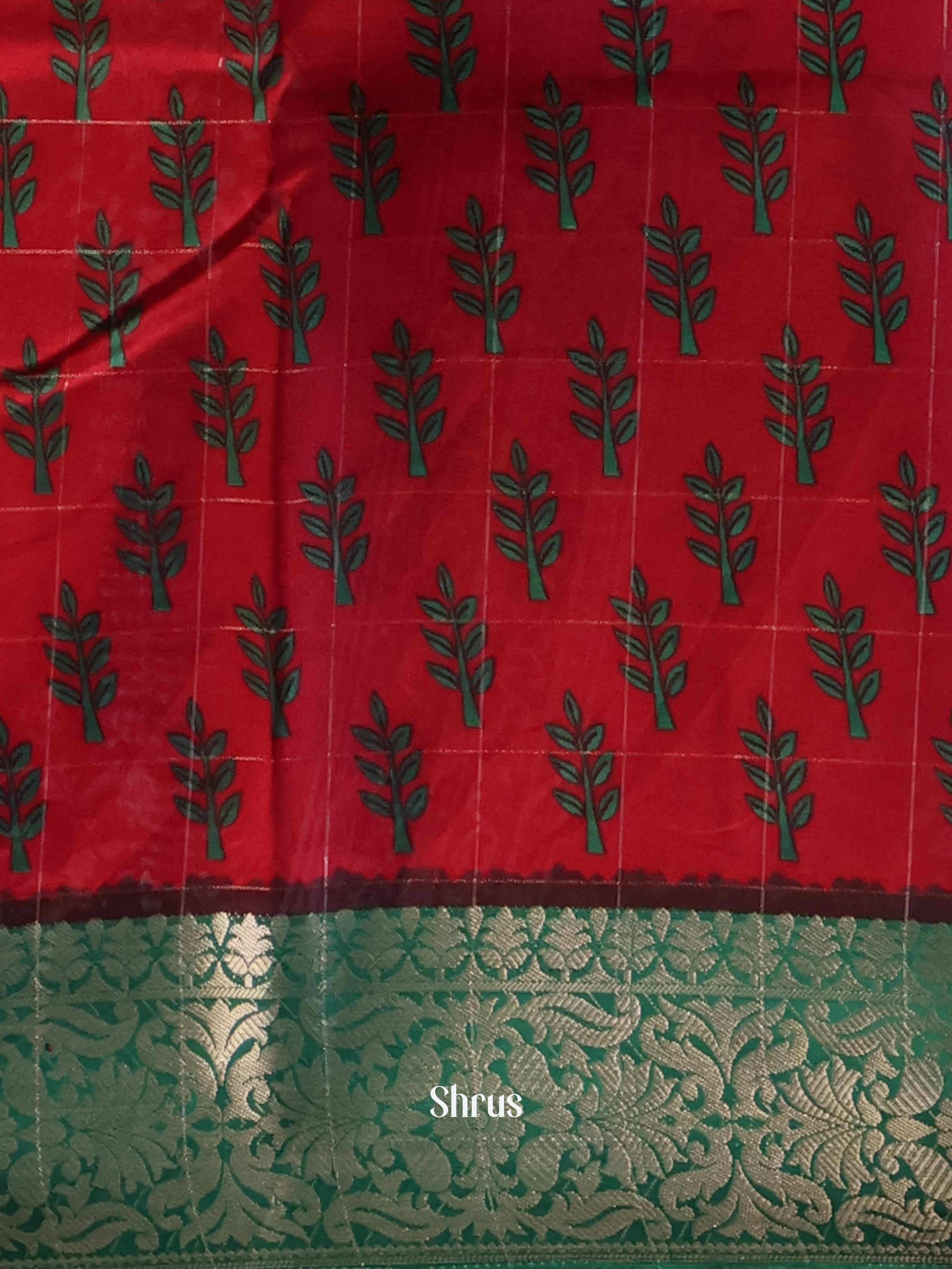 Red & Green- Semi Crepe Saree - Shop on Shrus.com