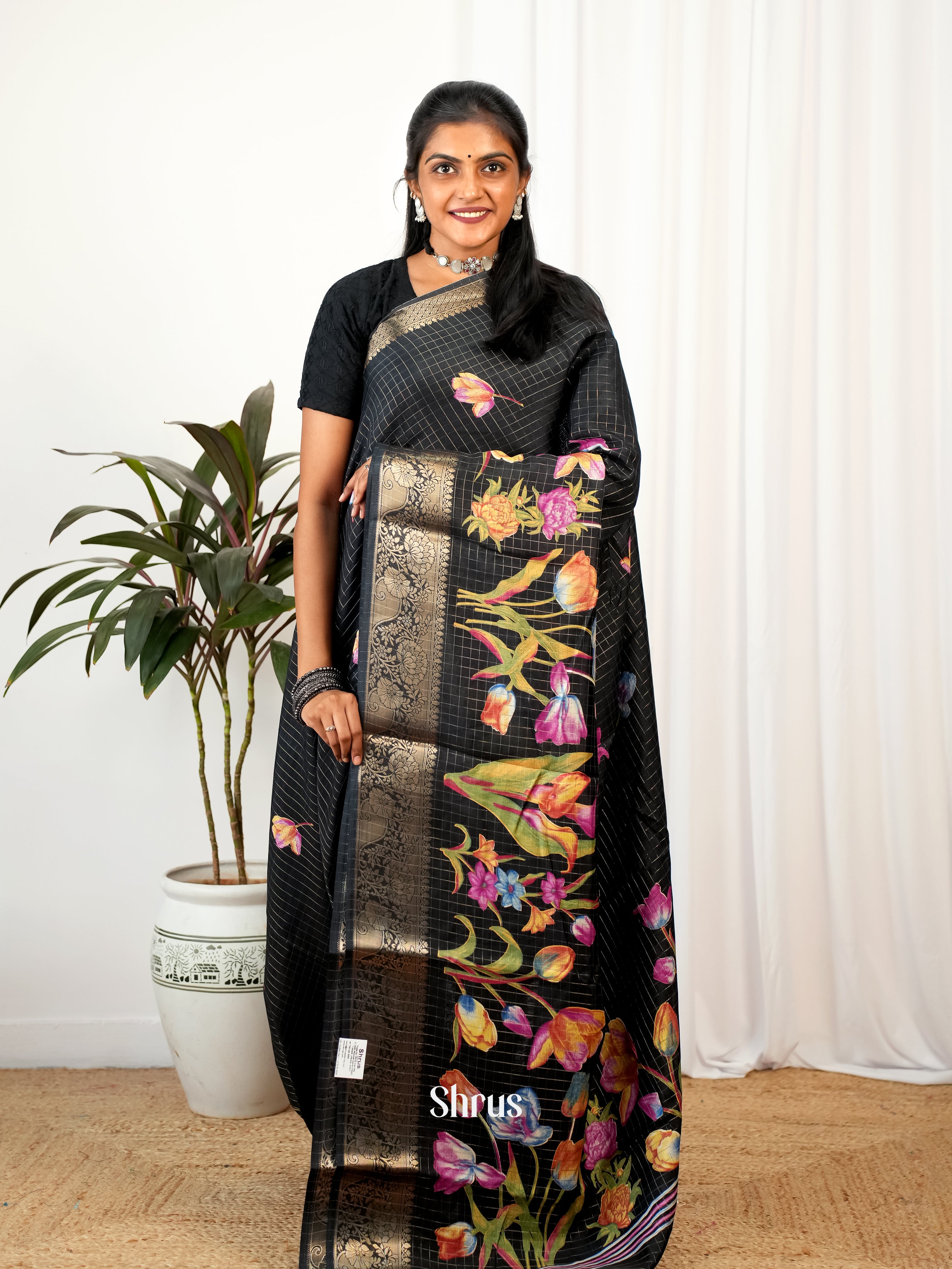 Black - Semi Crepe Saree - Shop on Shrus.com