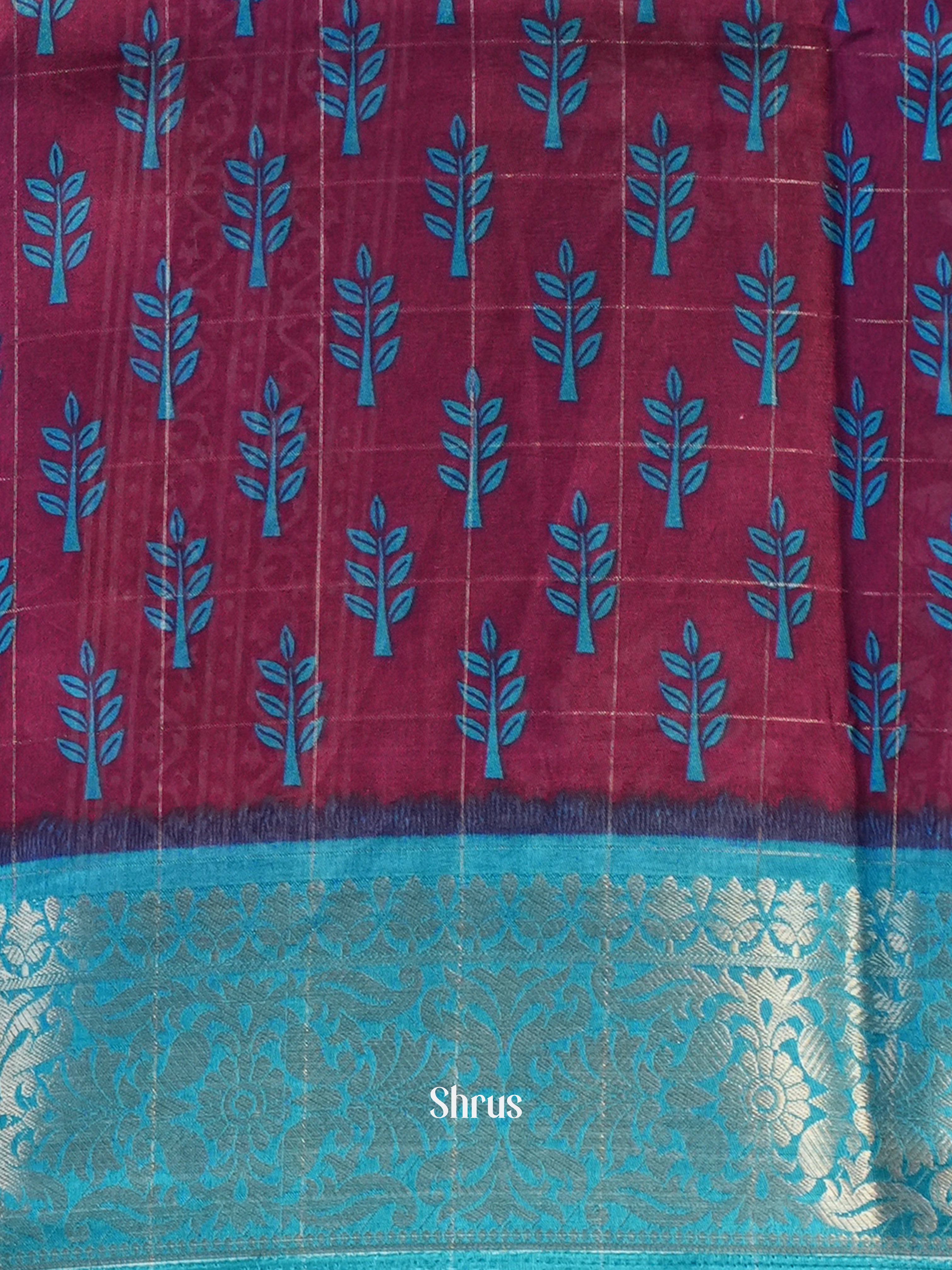 Wine & Teal - Semi Crepe Saree - Shop on Shrus.com