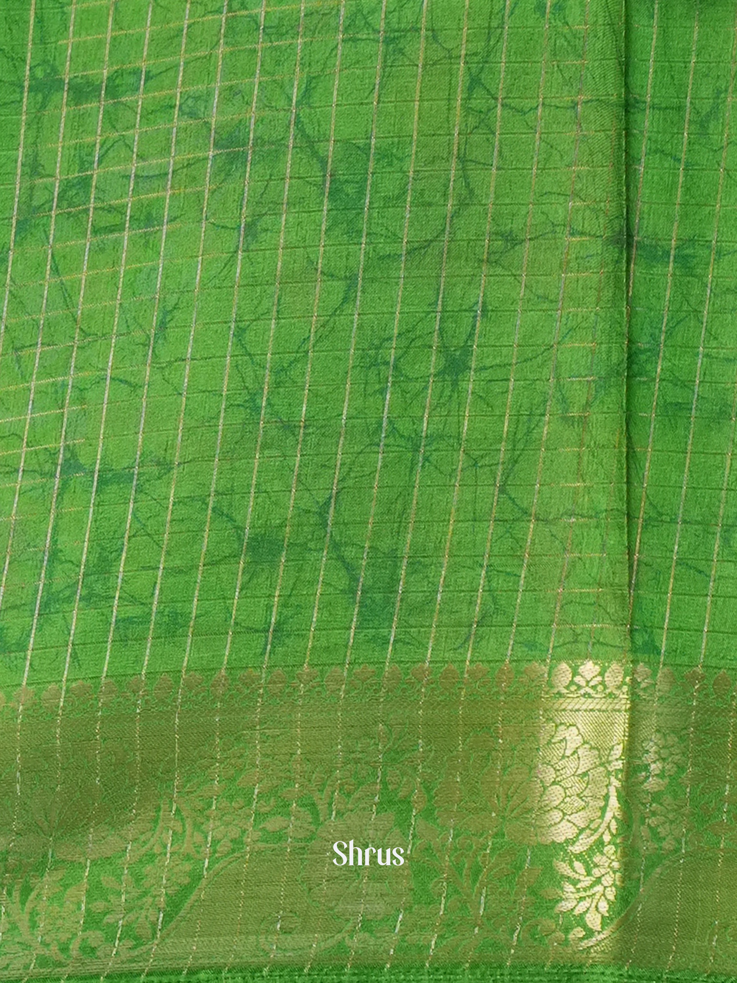 Cream & Parrot Green- Semi Crepe Saree - Shop on Shrus.com