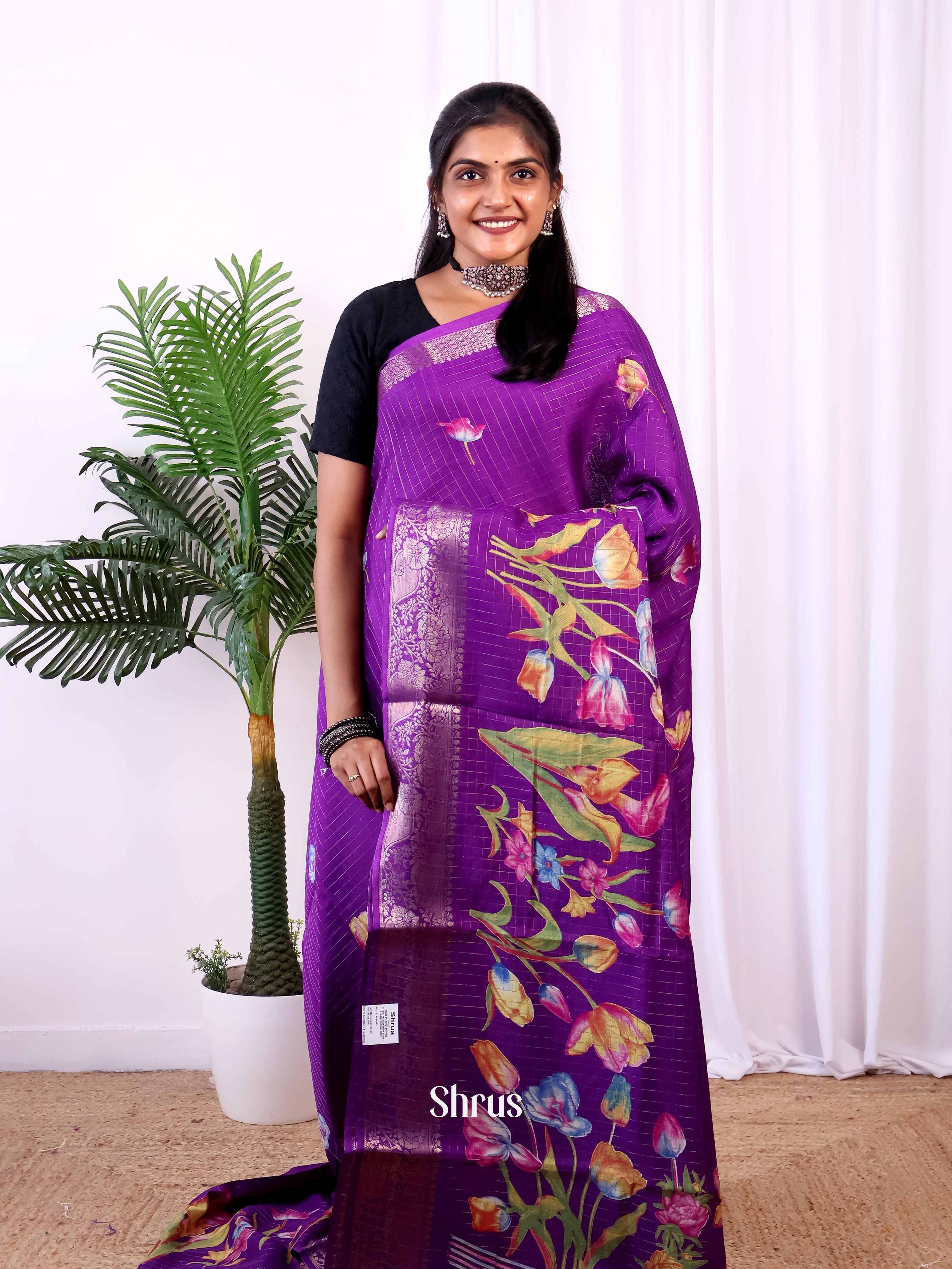 Purple - Semi Crepe Saree - Shop on Shrus.com