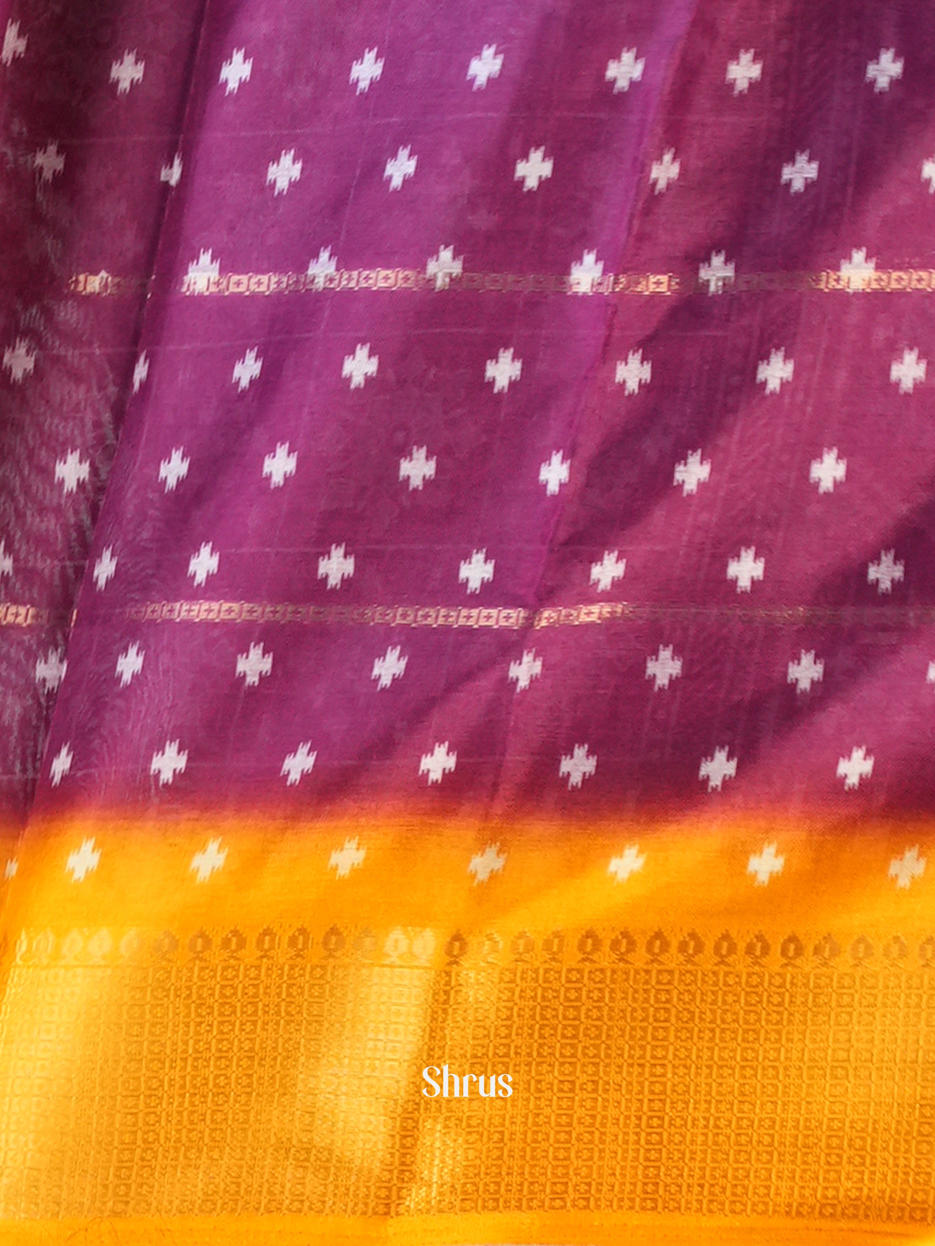 Purple & Yellow - Semi Crepe Saree - Shop on Shrus.com