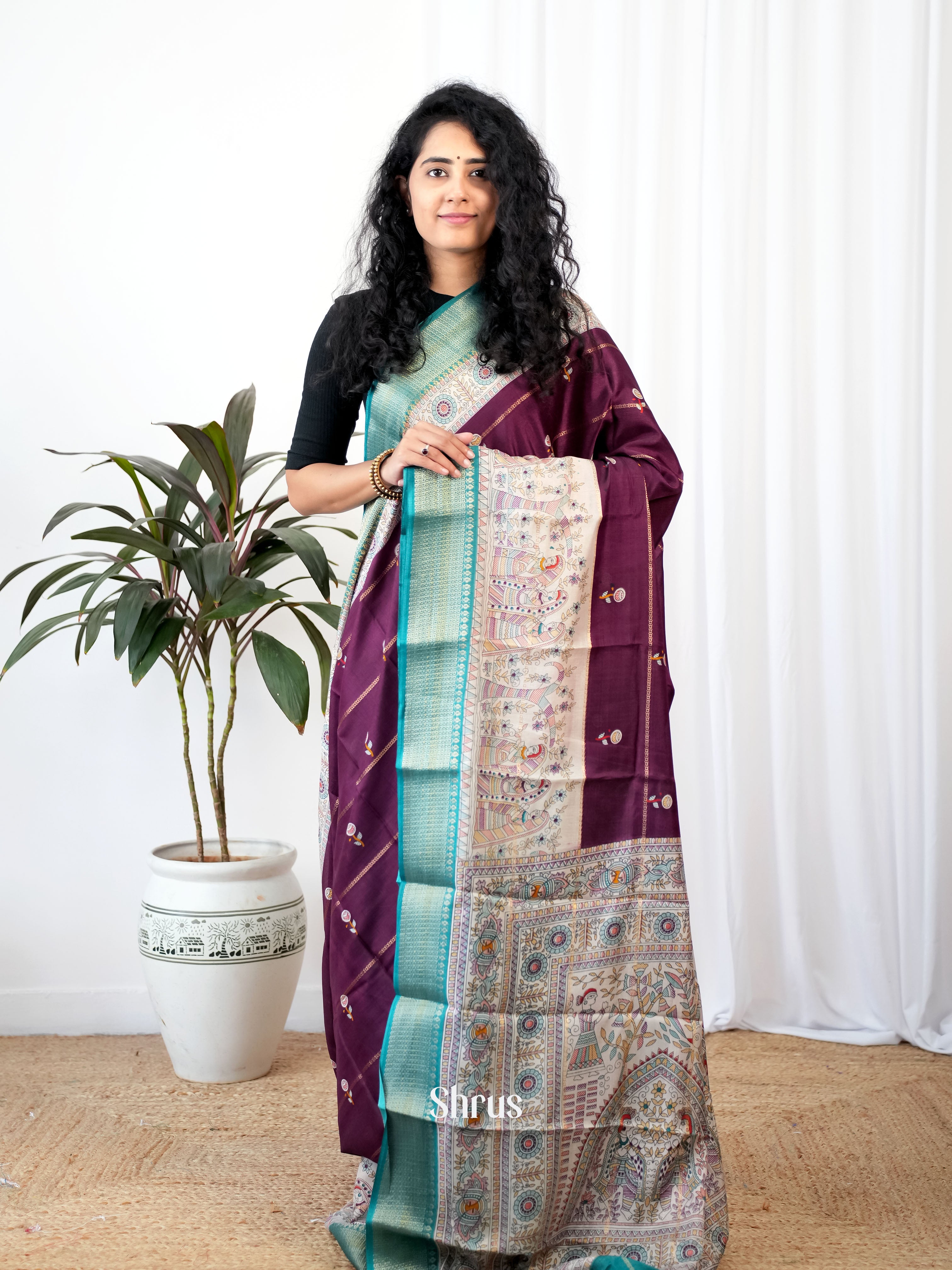 Purple & Blue - Semi Crepe Saree - Shop on Shrus.com