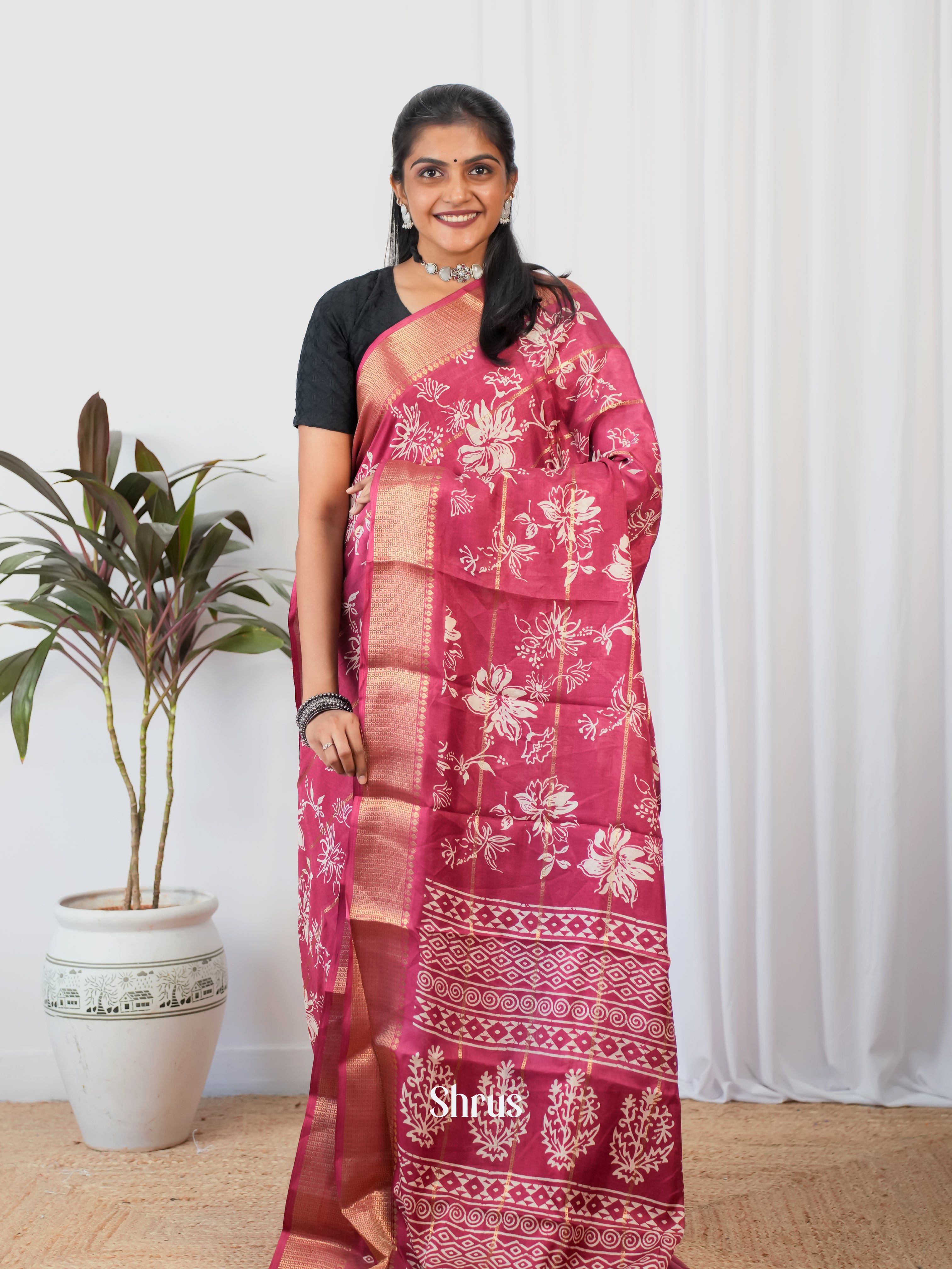Maroon - Semi Crepe Saree - Shop on Shrus.com