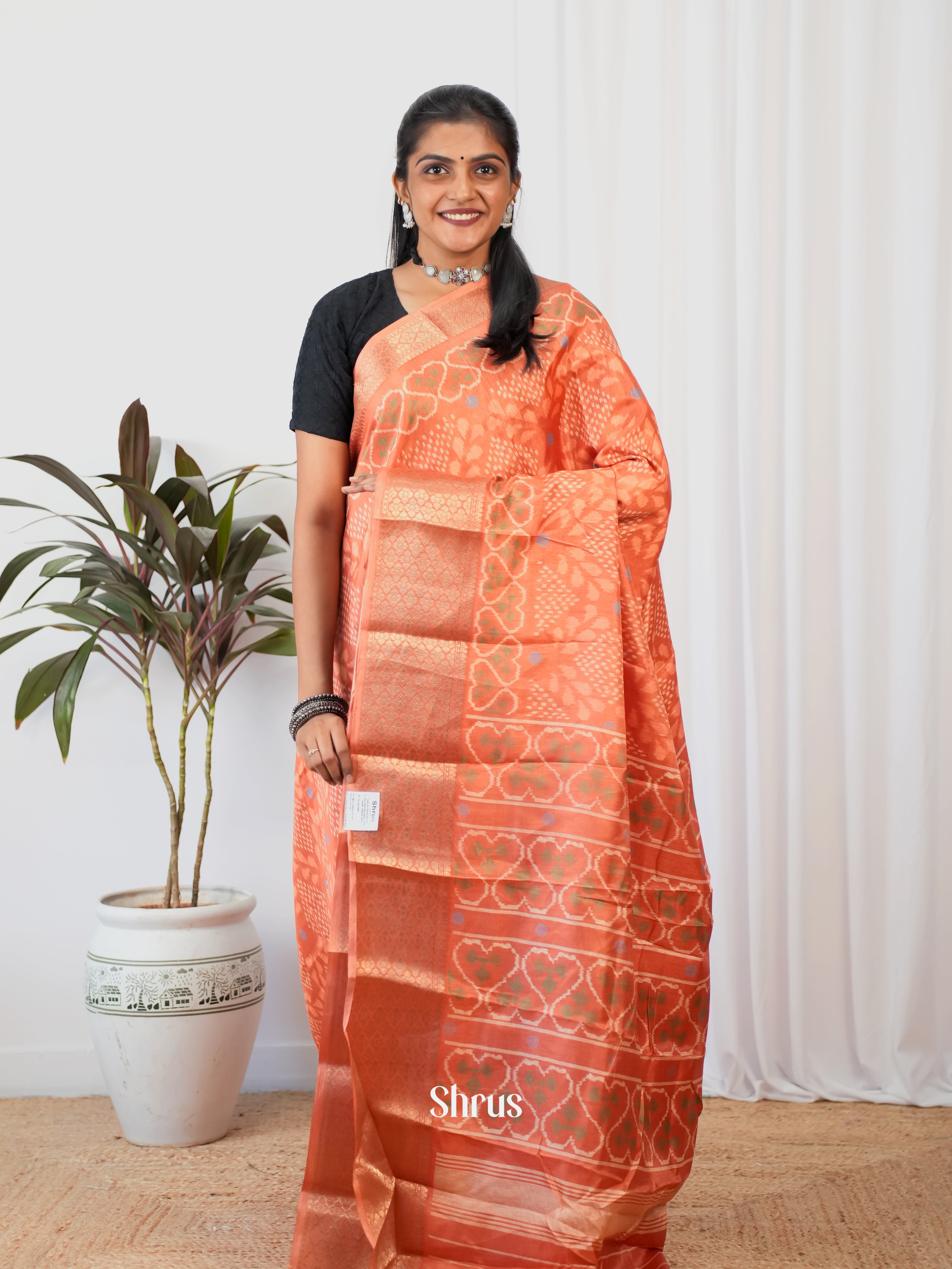 Brick - Semi Crepe Saree - Shop on Shrus.com