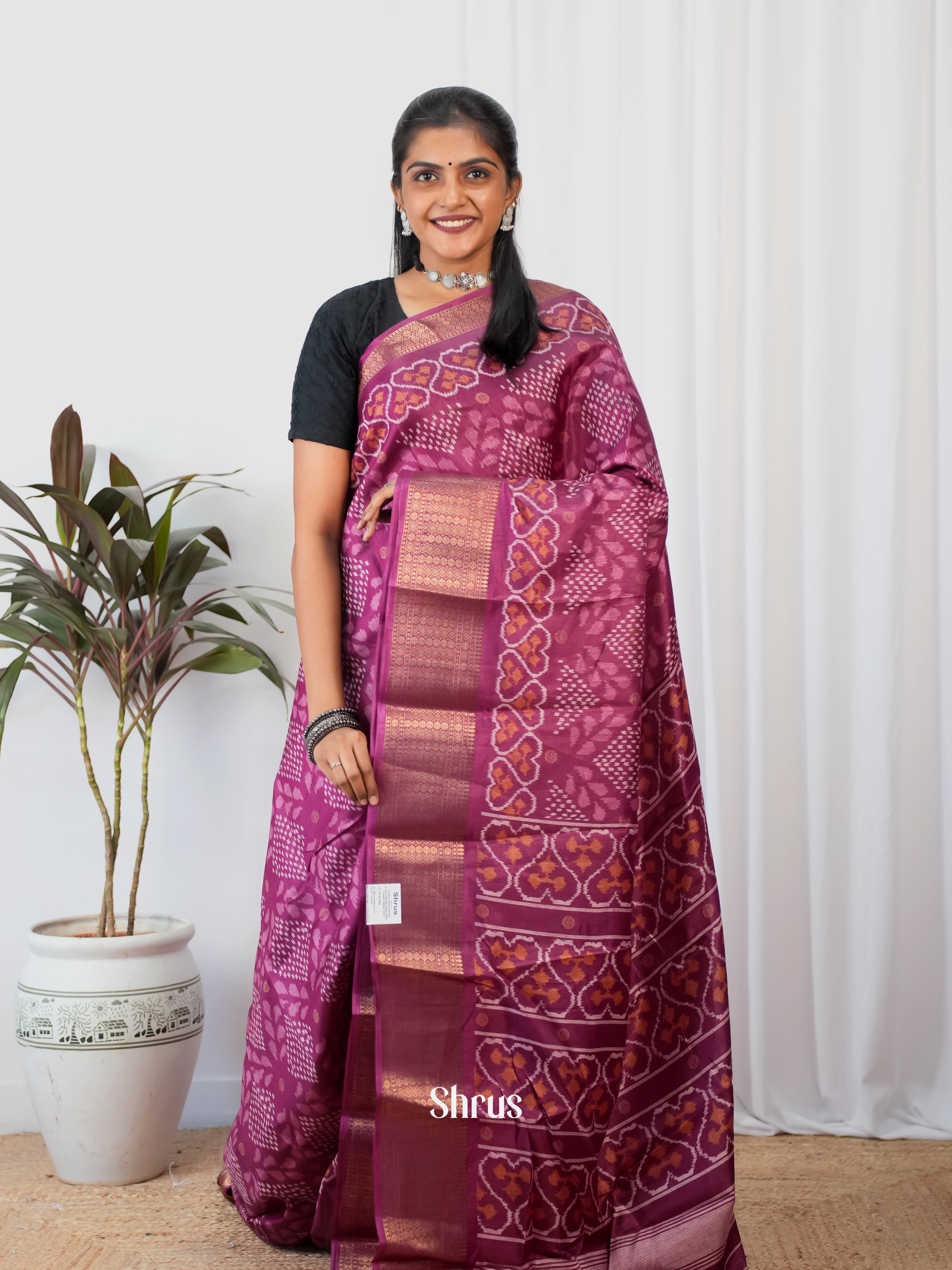 Purple- Semi Crepe Saree - Shop on Shrus.com