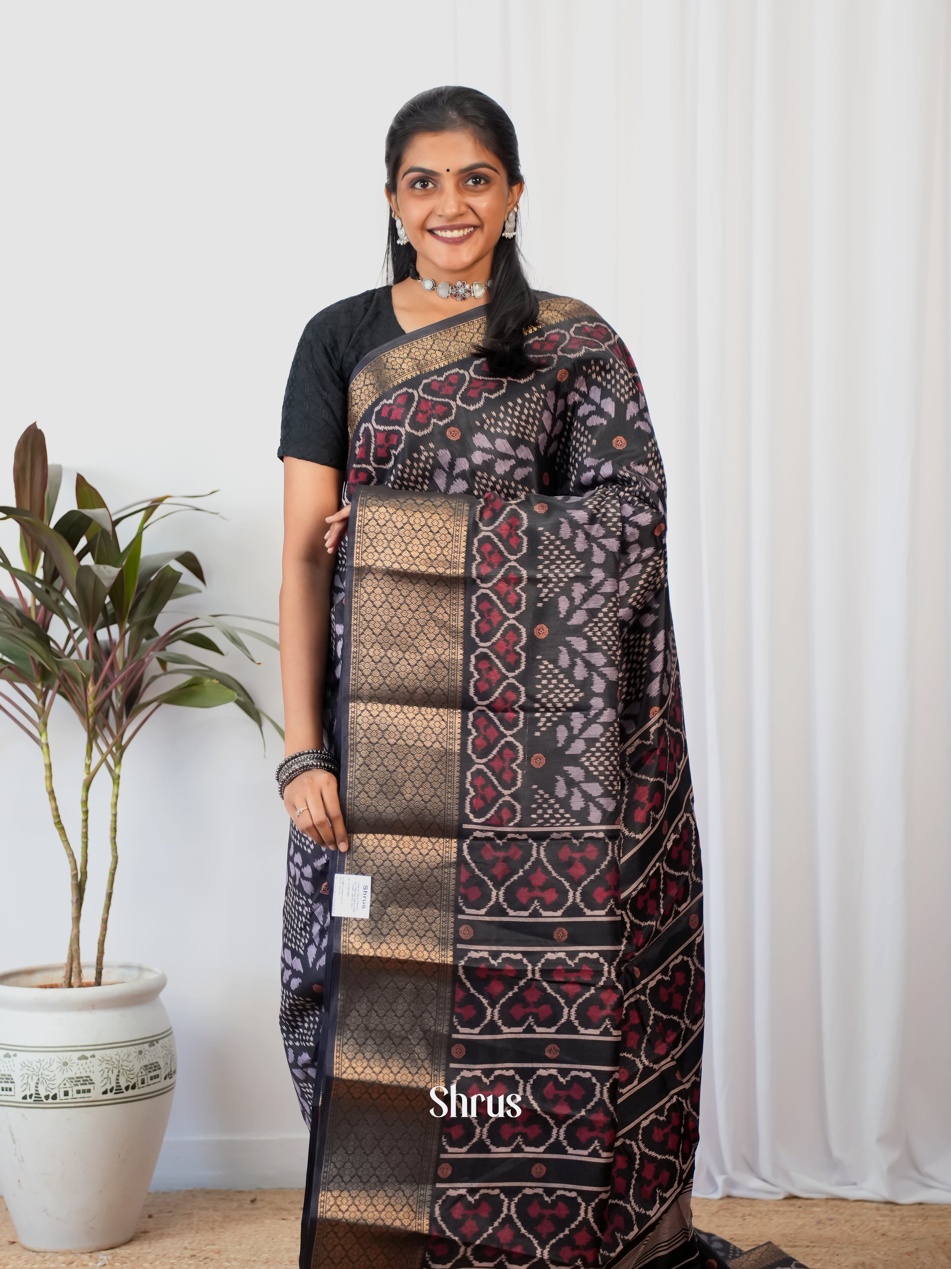 Black - Semi Crepe Saree - Shop on Shrus.com