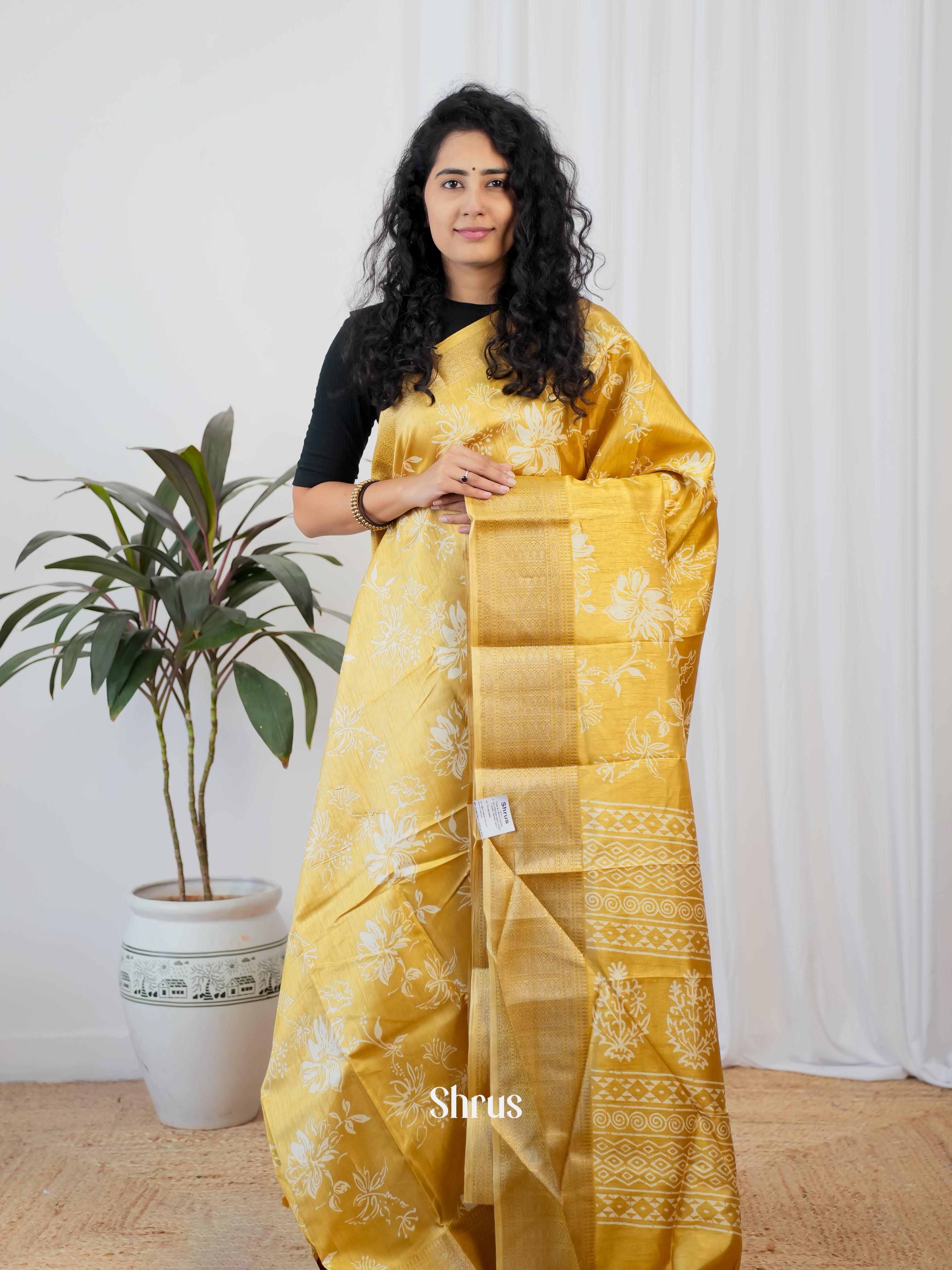 Mustard - Semi Crepe Saree - Shop on Shrus.com