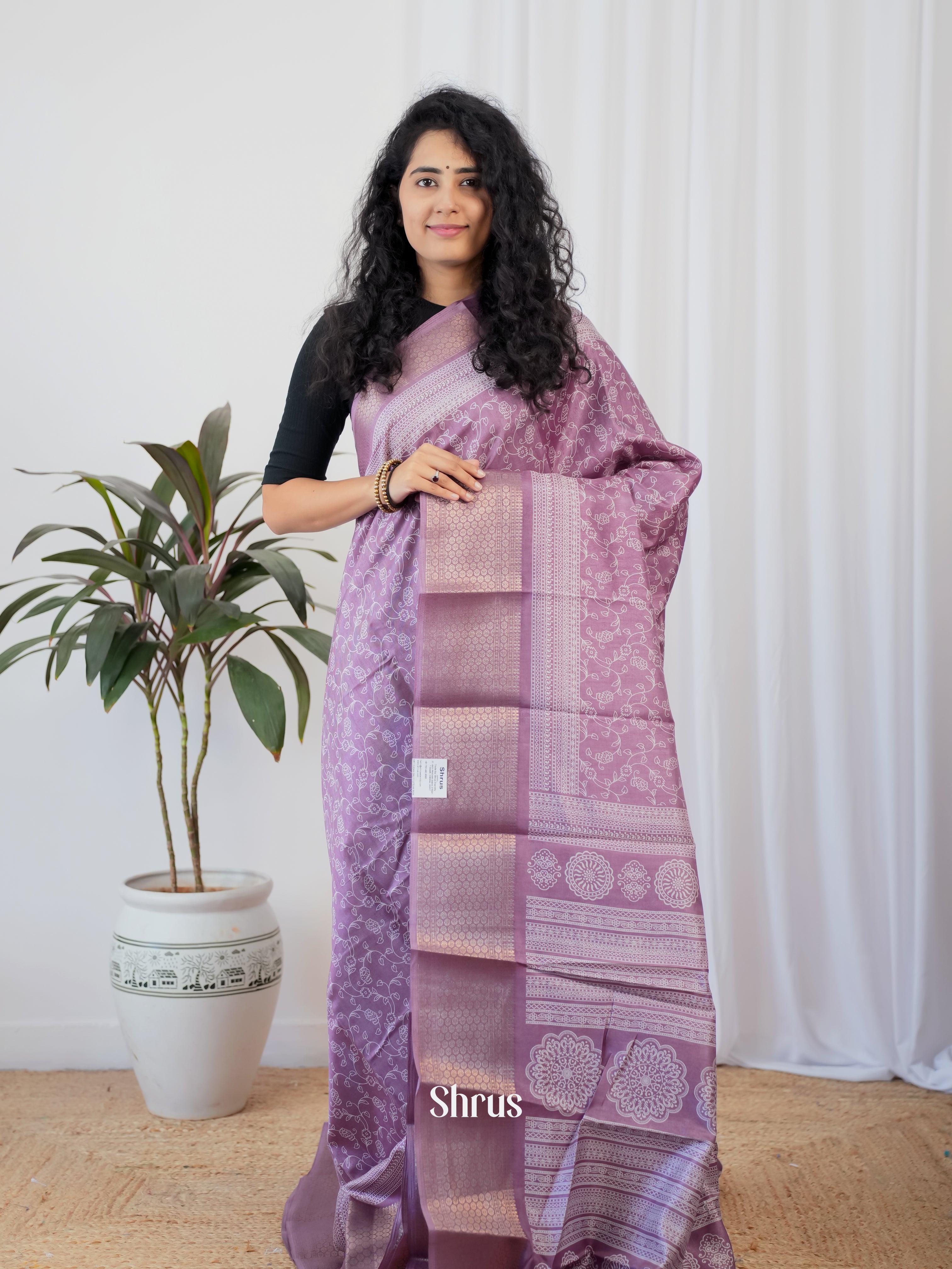 Purple - Semi Crepe Saree - Shop on Shrus.com