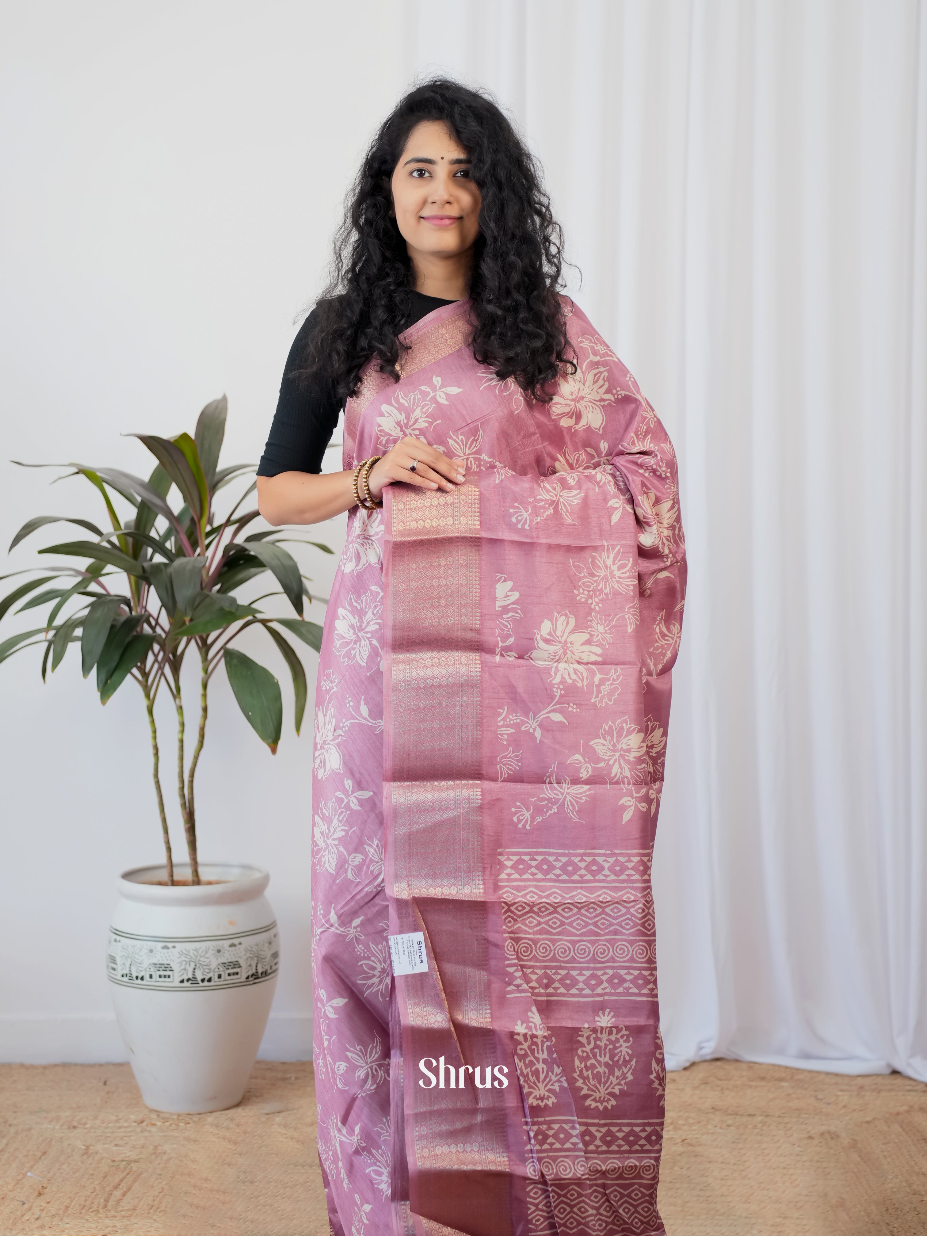 Purple - Semi Crepe Saree - Shop on Shrus.com