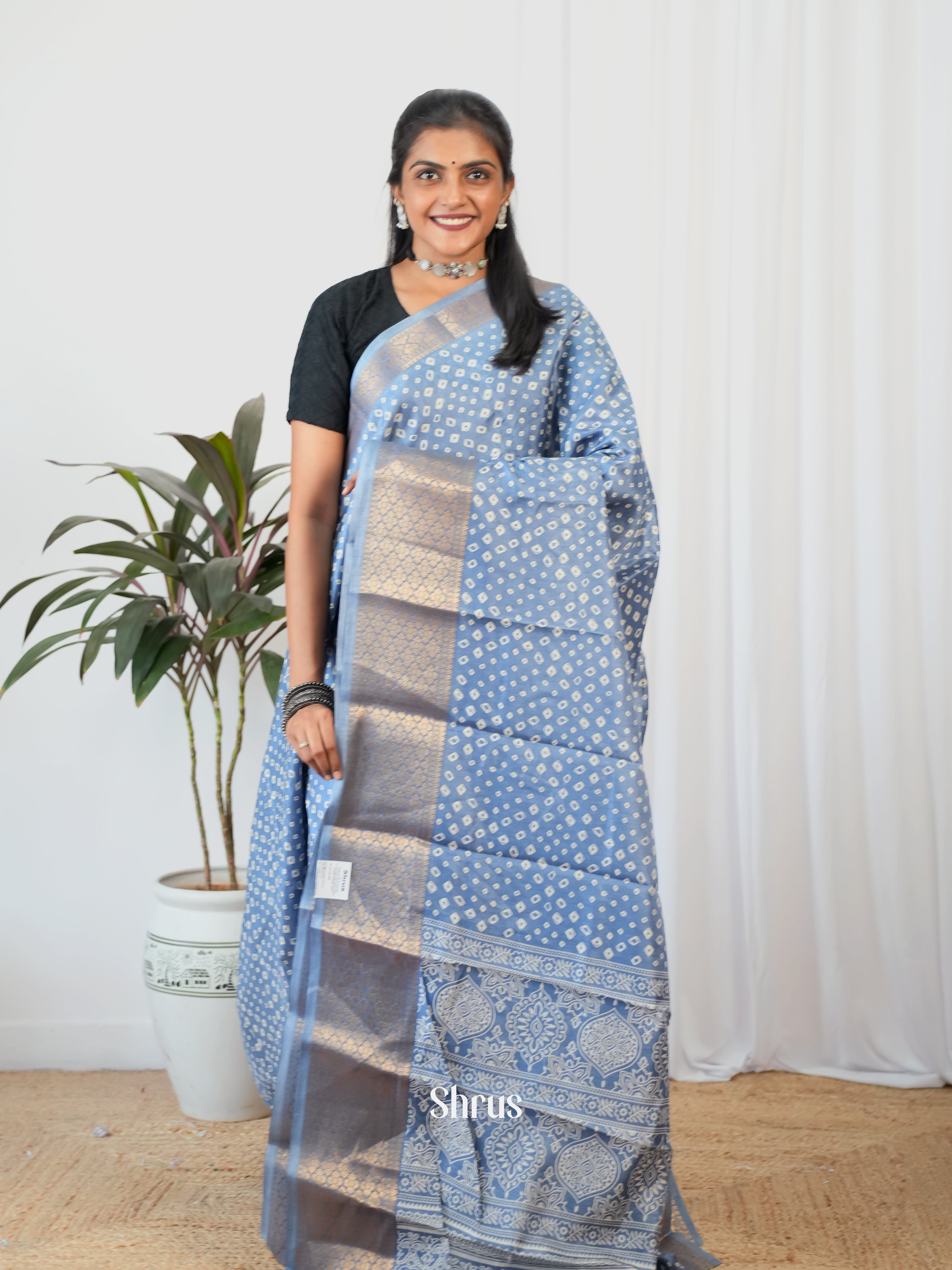 Blue - Semi Crepe Saree - Shop on Shrus.com