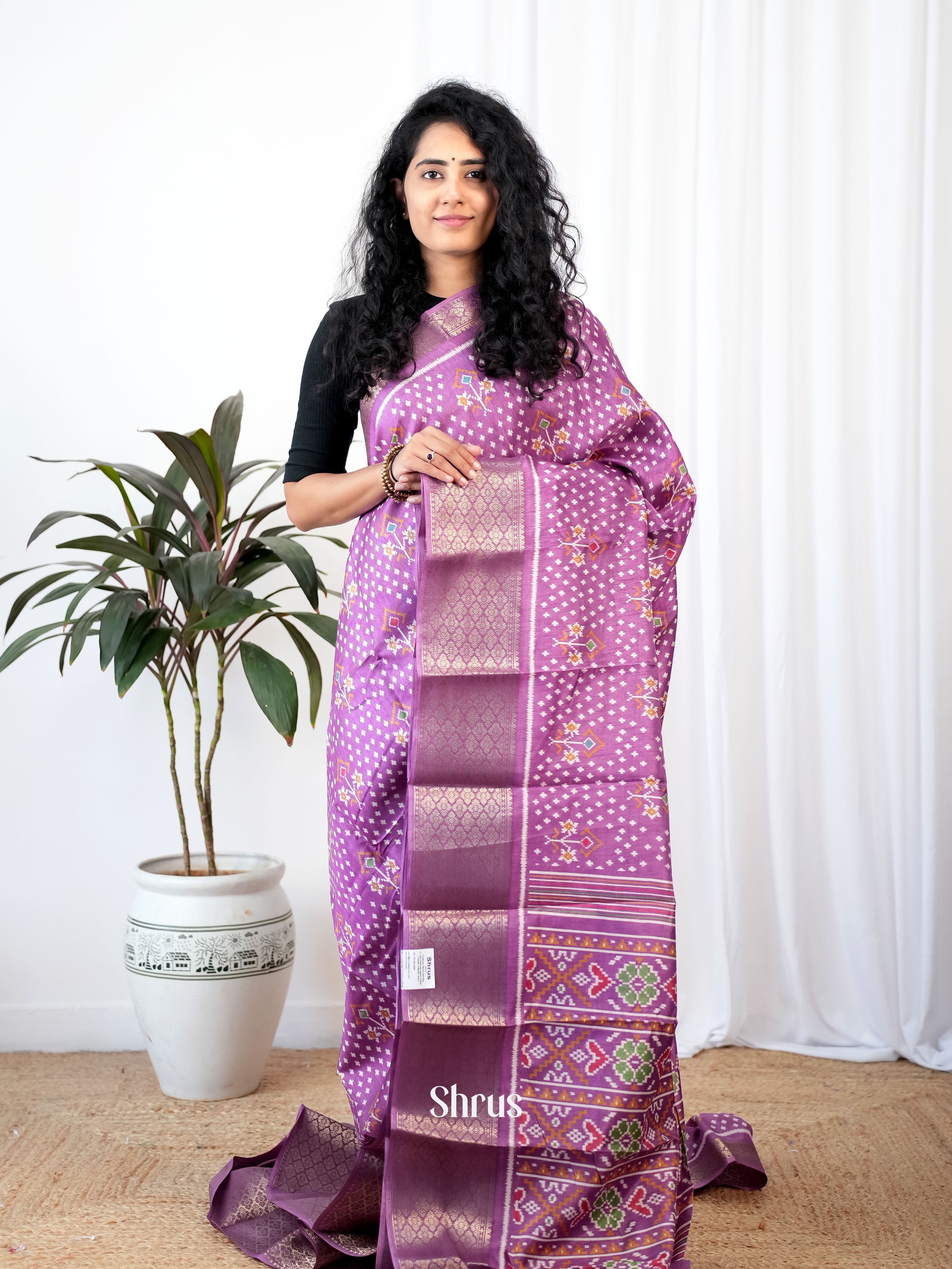 Purple - Semi Crepe Saree - Shop on Shrus.com