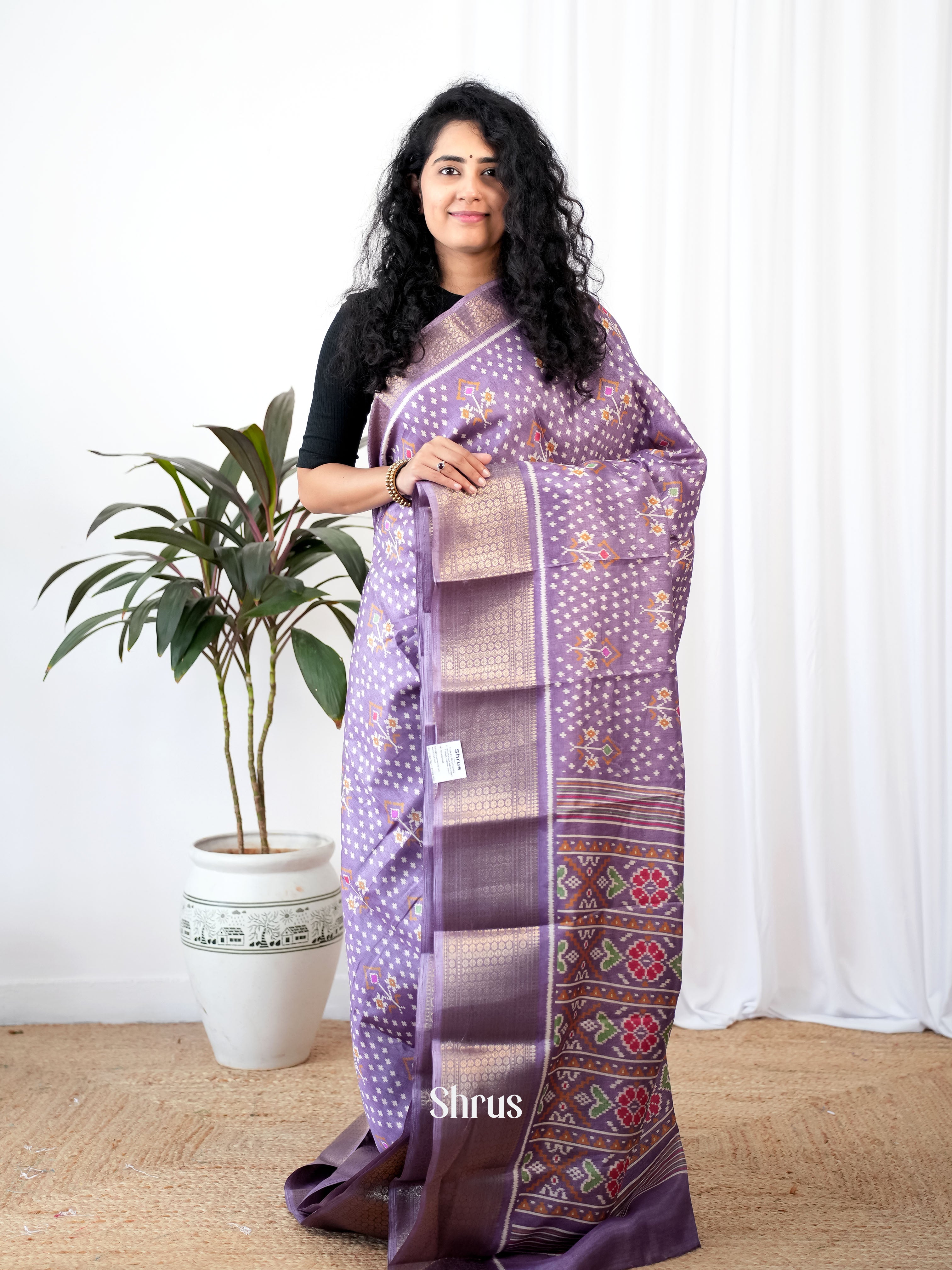 Purple- Semi Crepe Saree - Shop on Shrus.com
