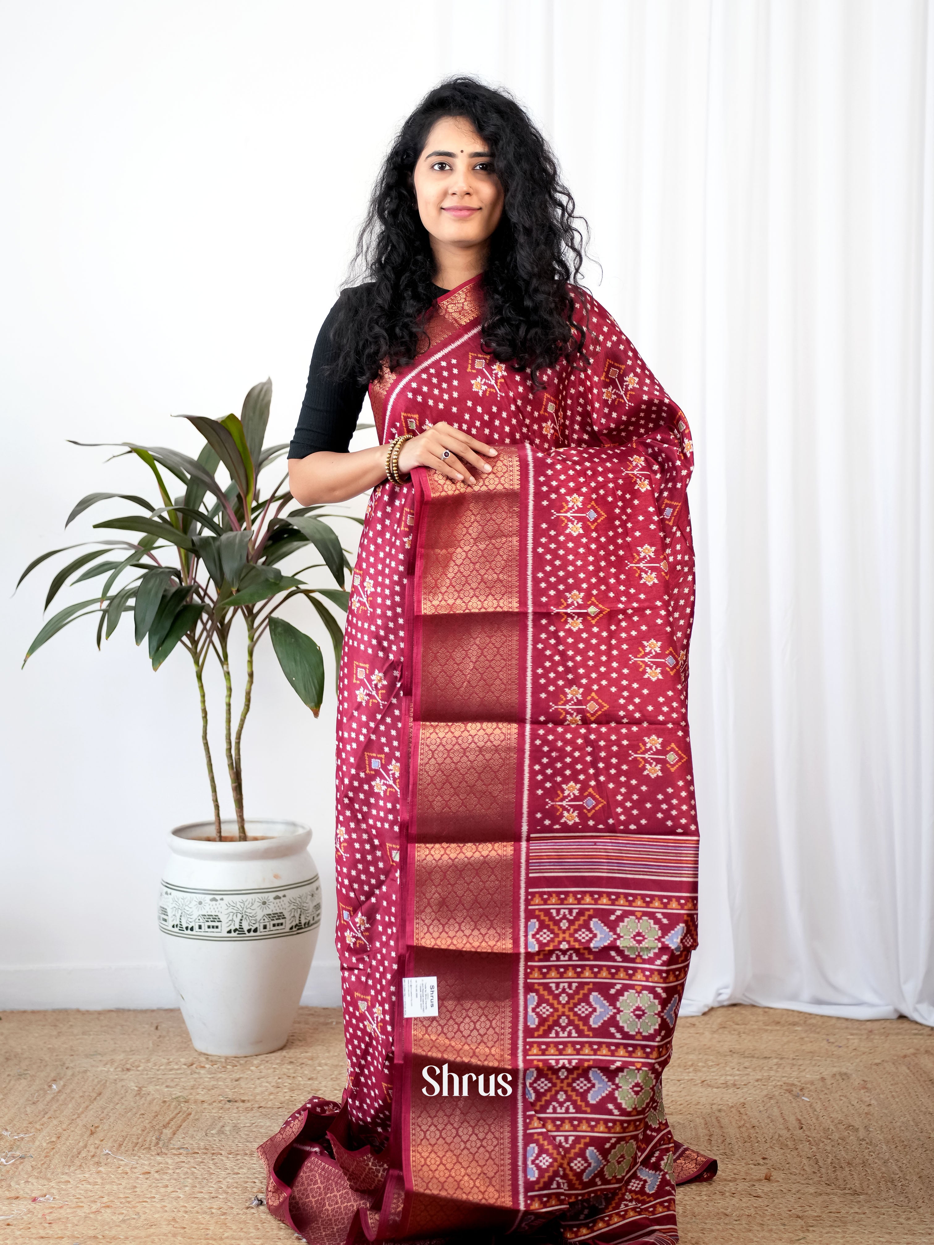 Maroon- Semi Crepe Saree - Shop on Shrus.com