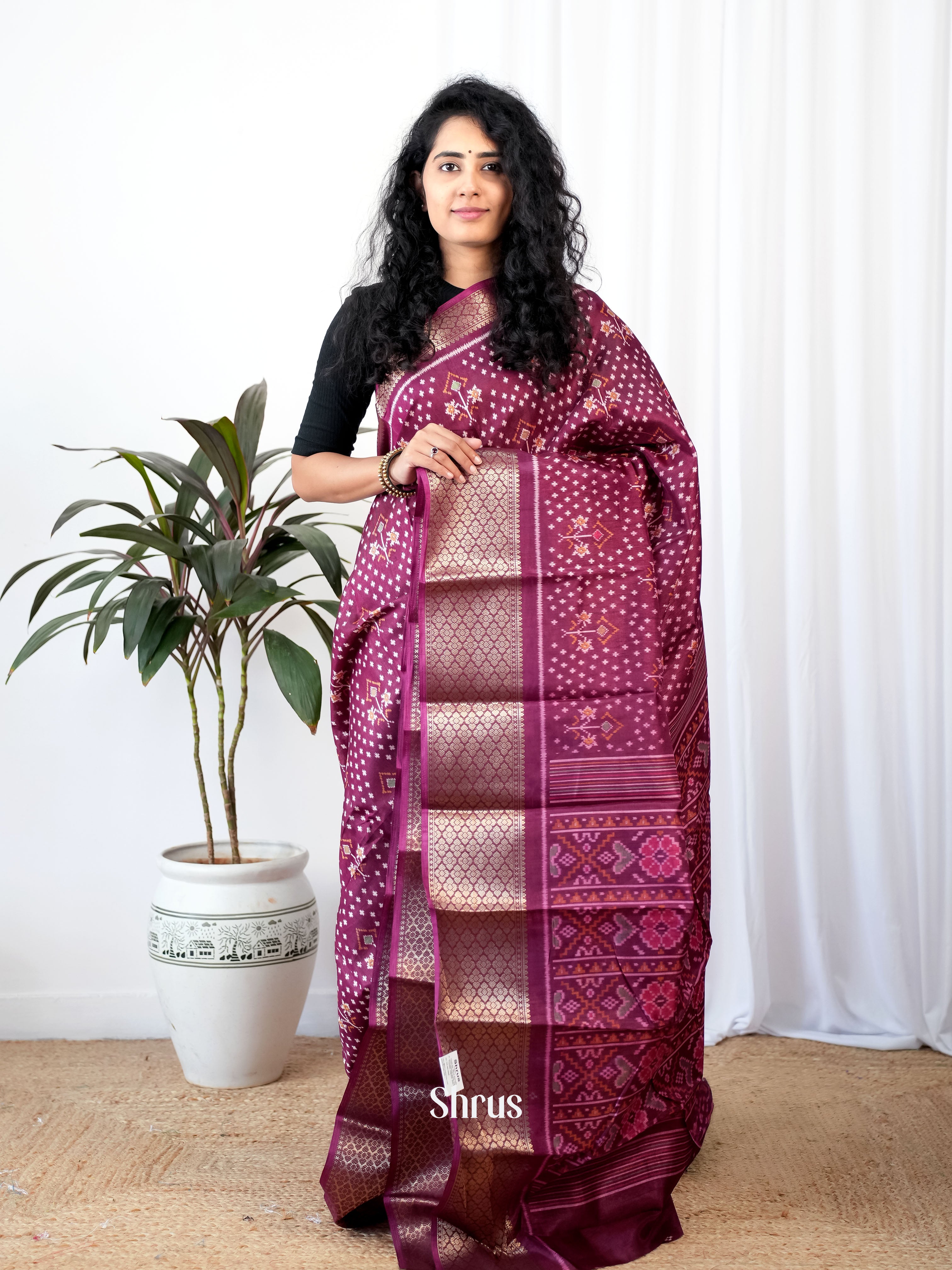 Wine - Semi Crepe Saree - Shop on Shrus.com