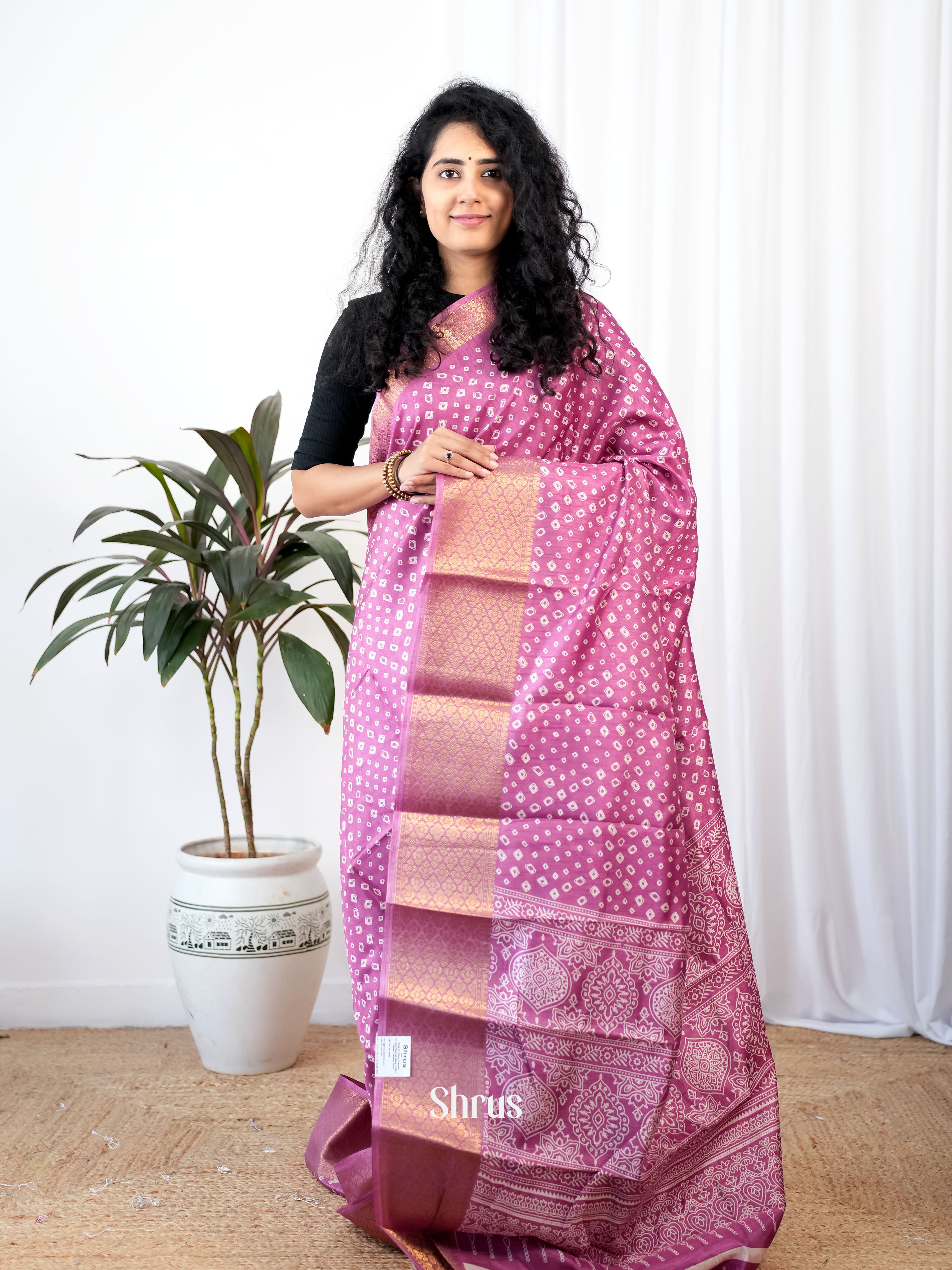 Purple - Semi Crepe Saree - Shop on Shrus.com