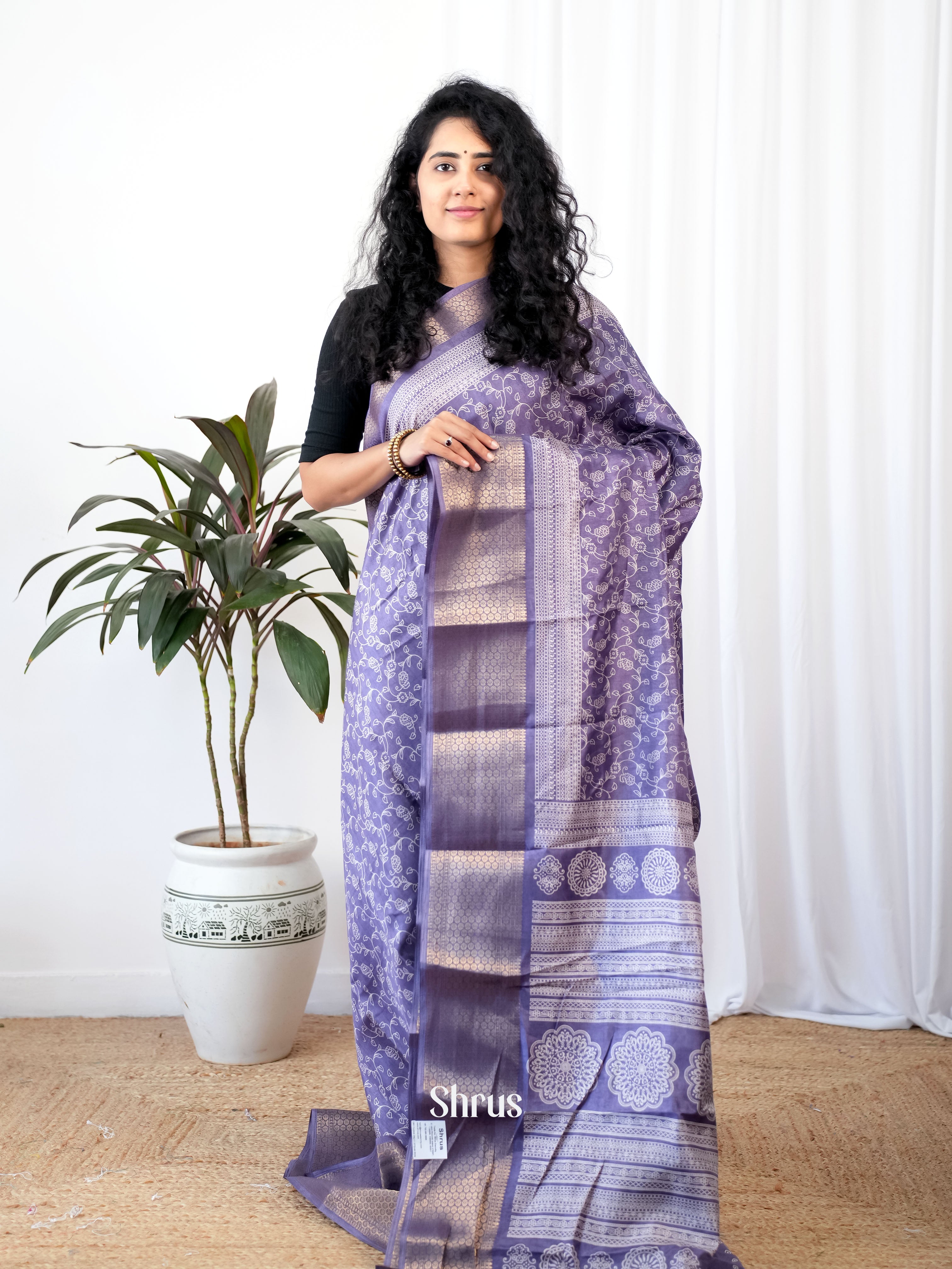 Purple - Semi Crepe Saree - Shop on Shrus.com