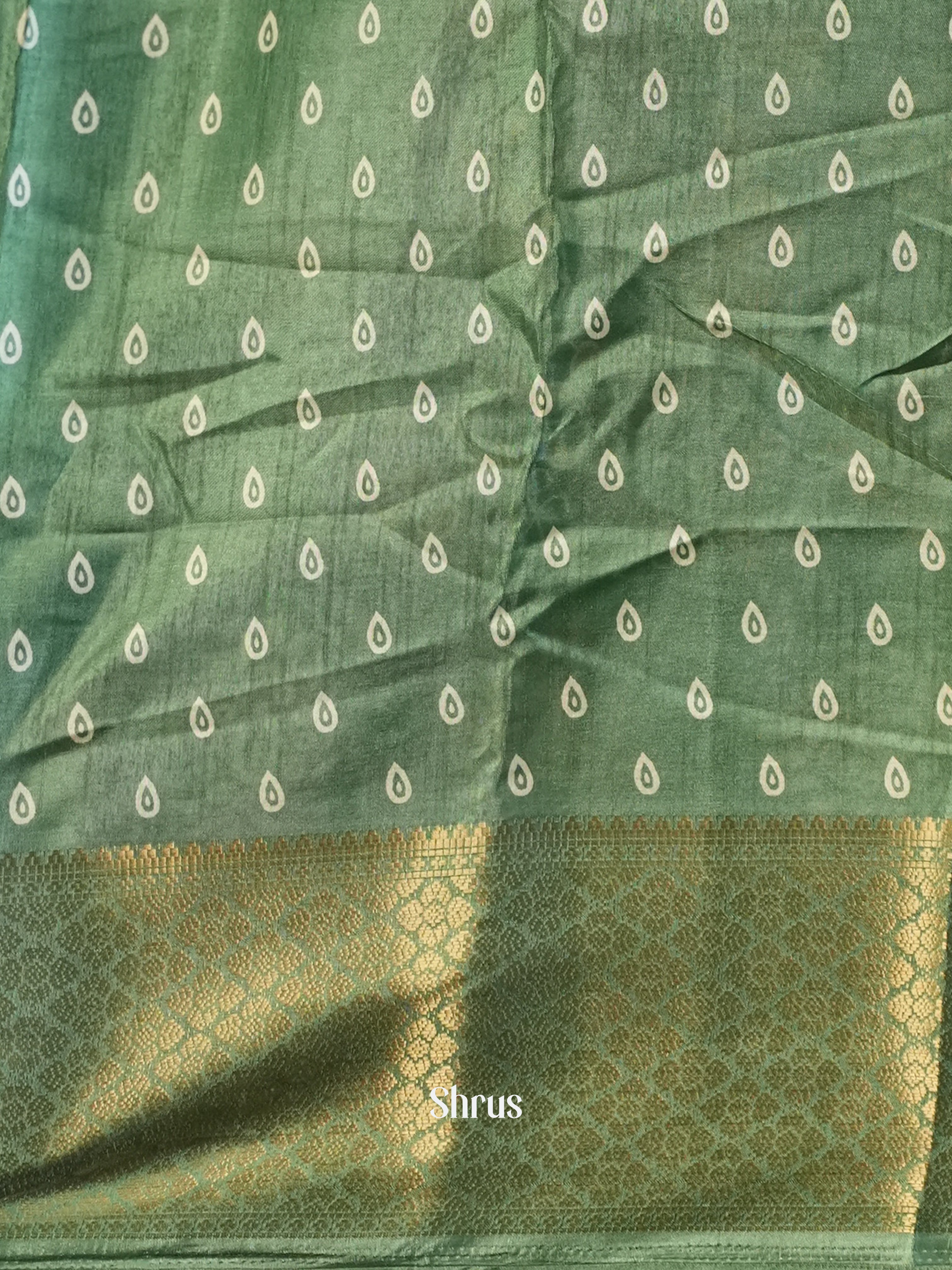 Green- Semi Crepe Saree - Shop on Shrus.com