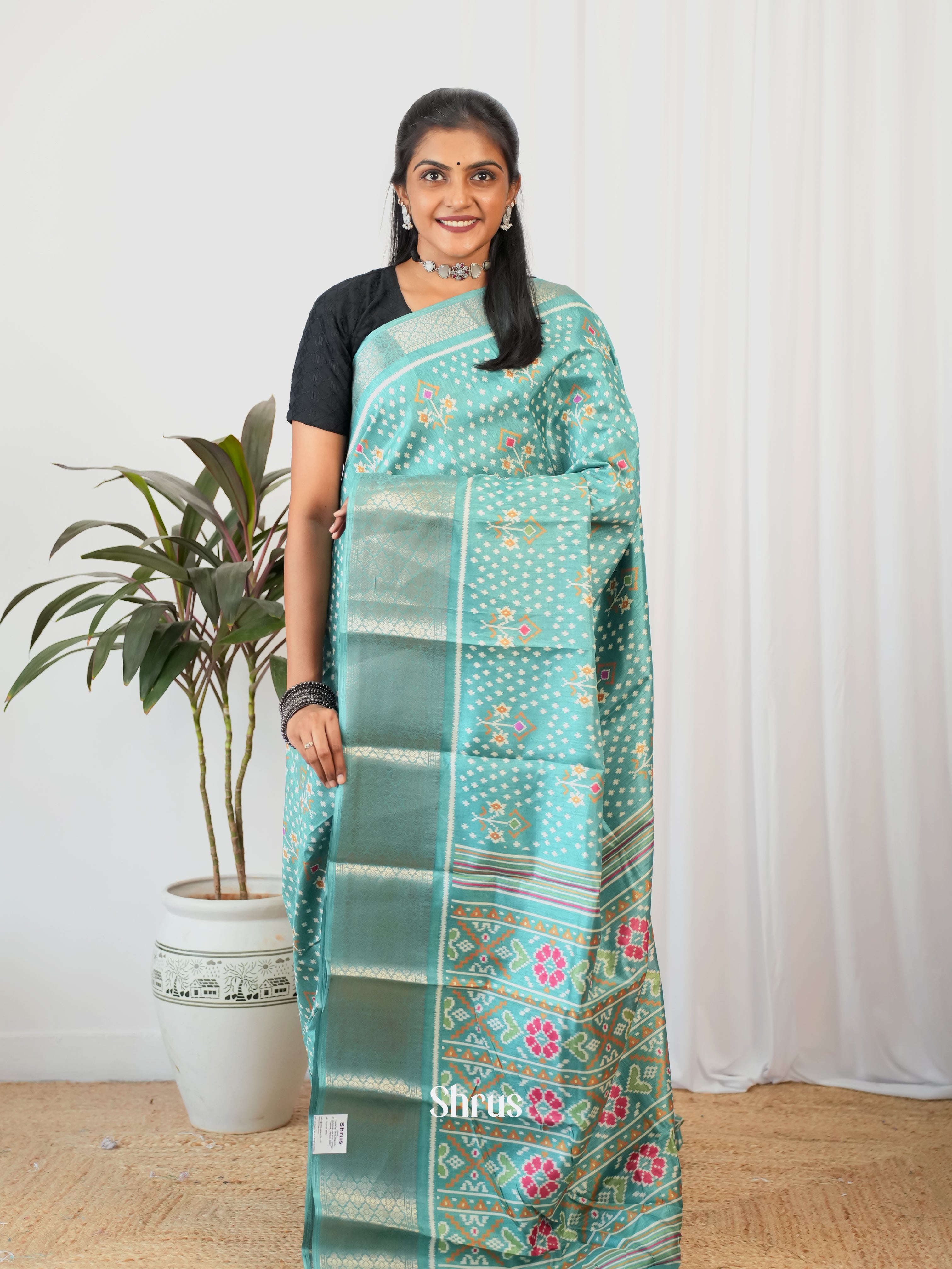 Pastel Green - Semi Crepe Saree - Shop on Shrus.com