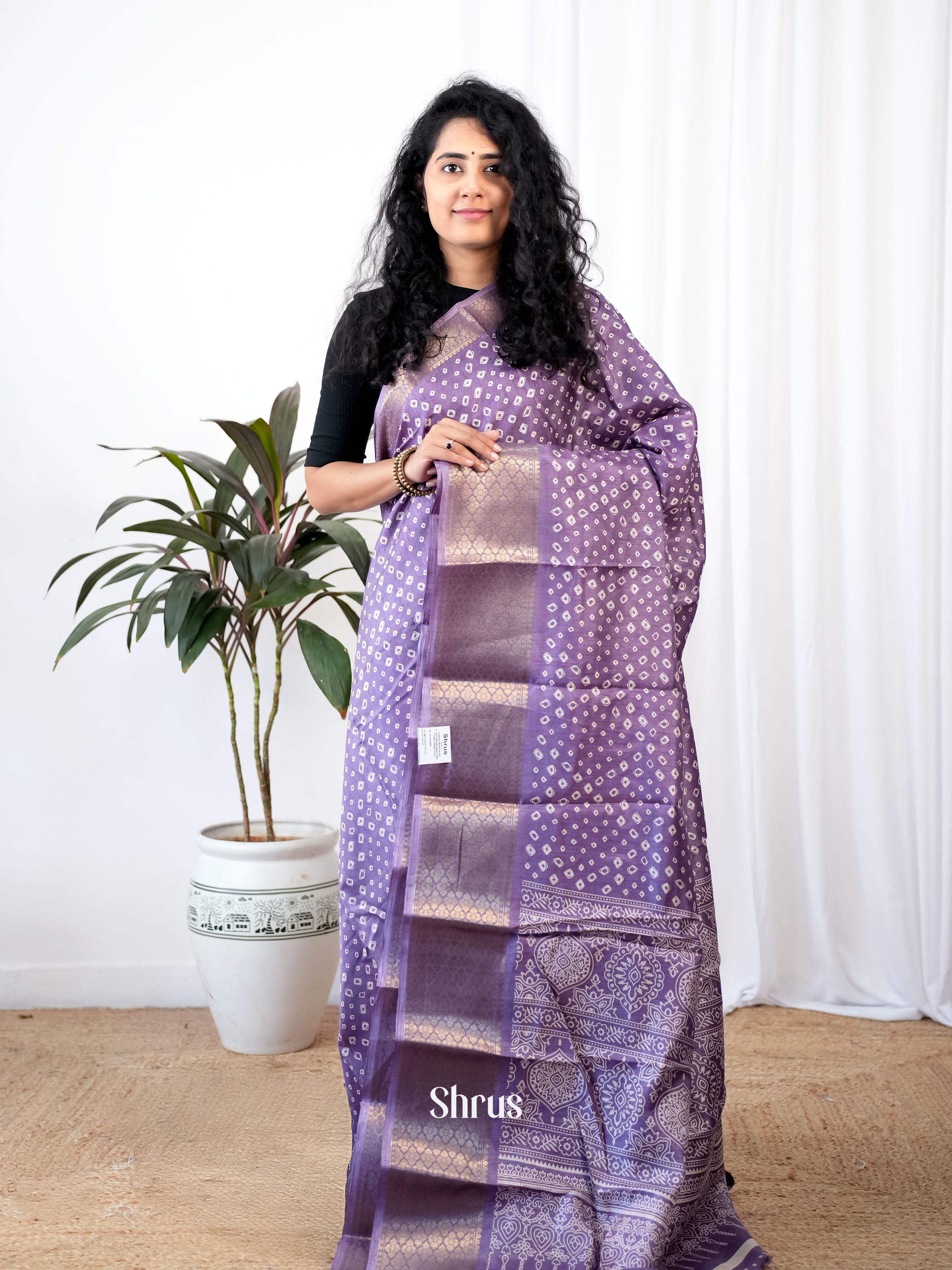 Purple - Semi Crepe Saree - Shop on Shrus.com