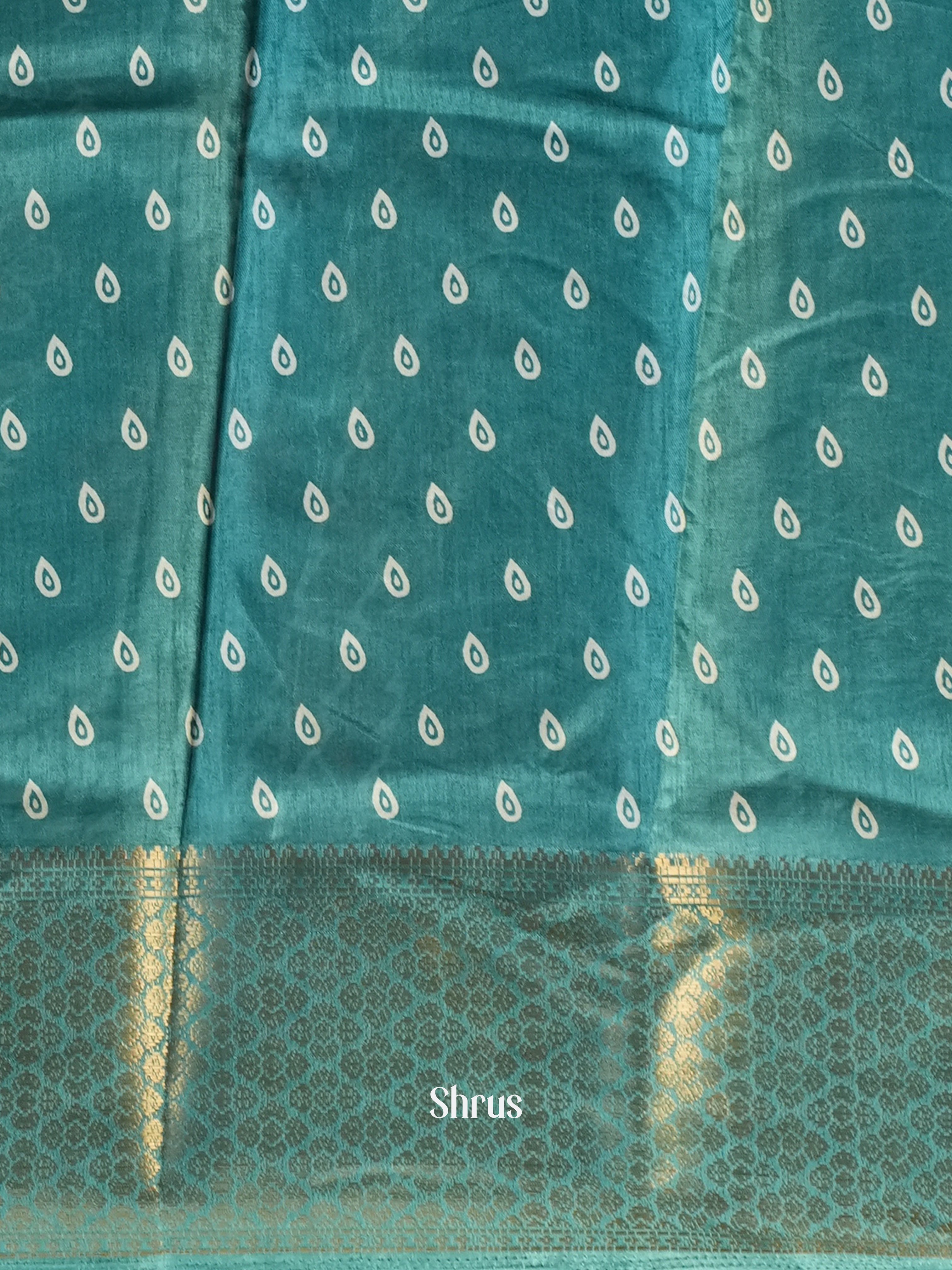 Teal - Semi Crepe Saree - Shop on Shrus.com