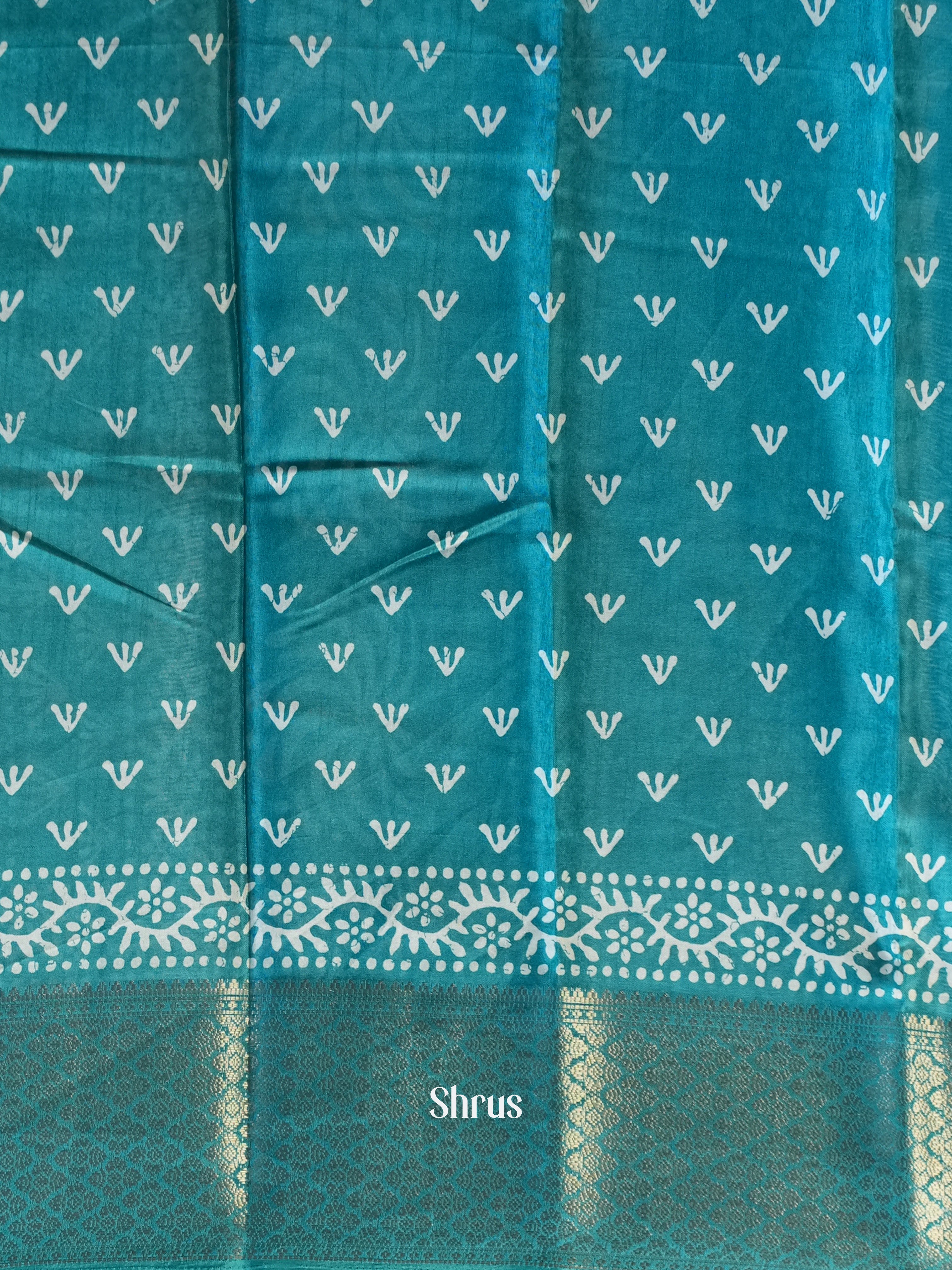 Teal - Semi Crepe Saree - Shop on Shrus.com