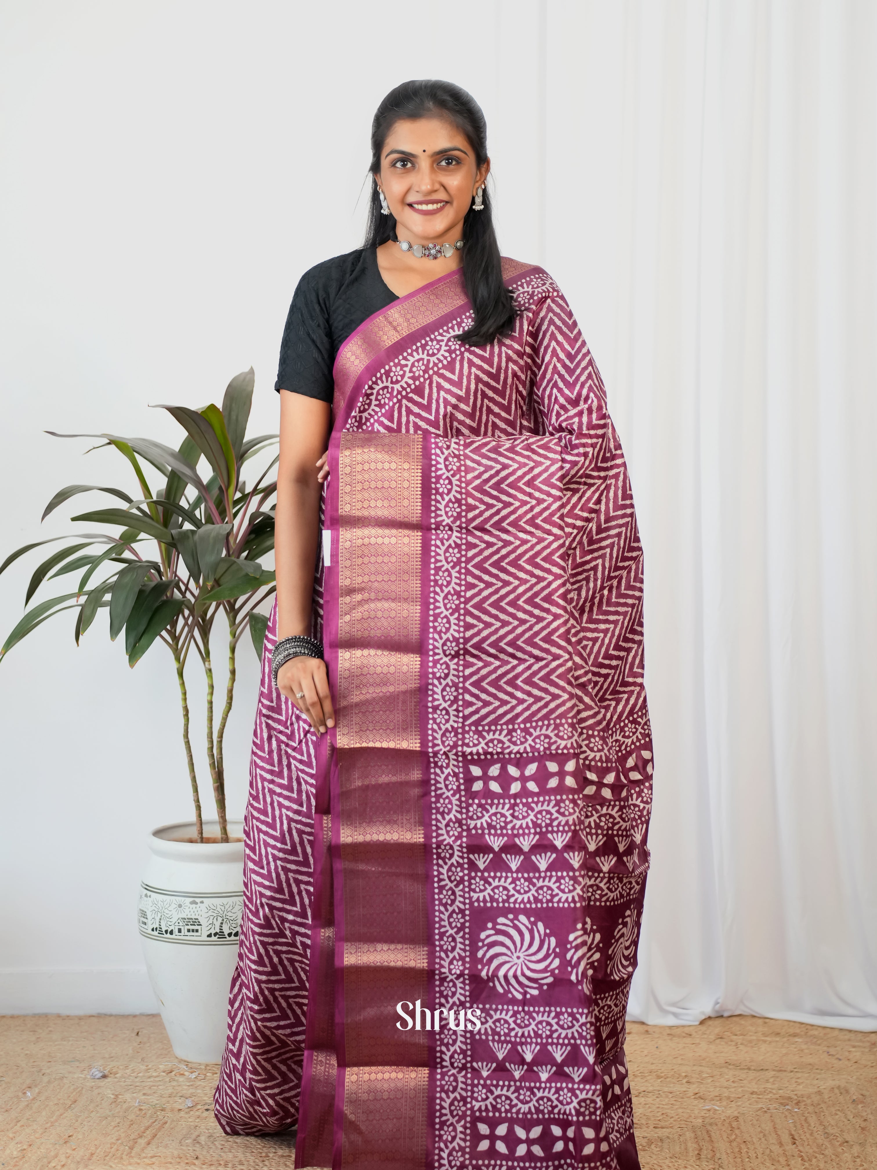 Purple- Semi Crepe Saree - Shop on Shrus.com