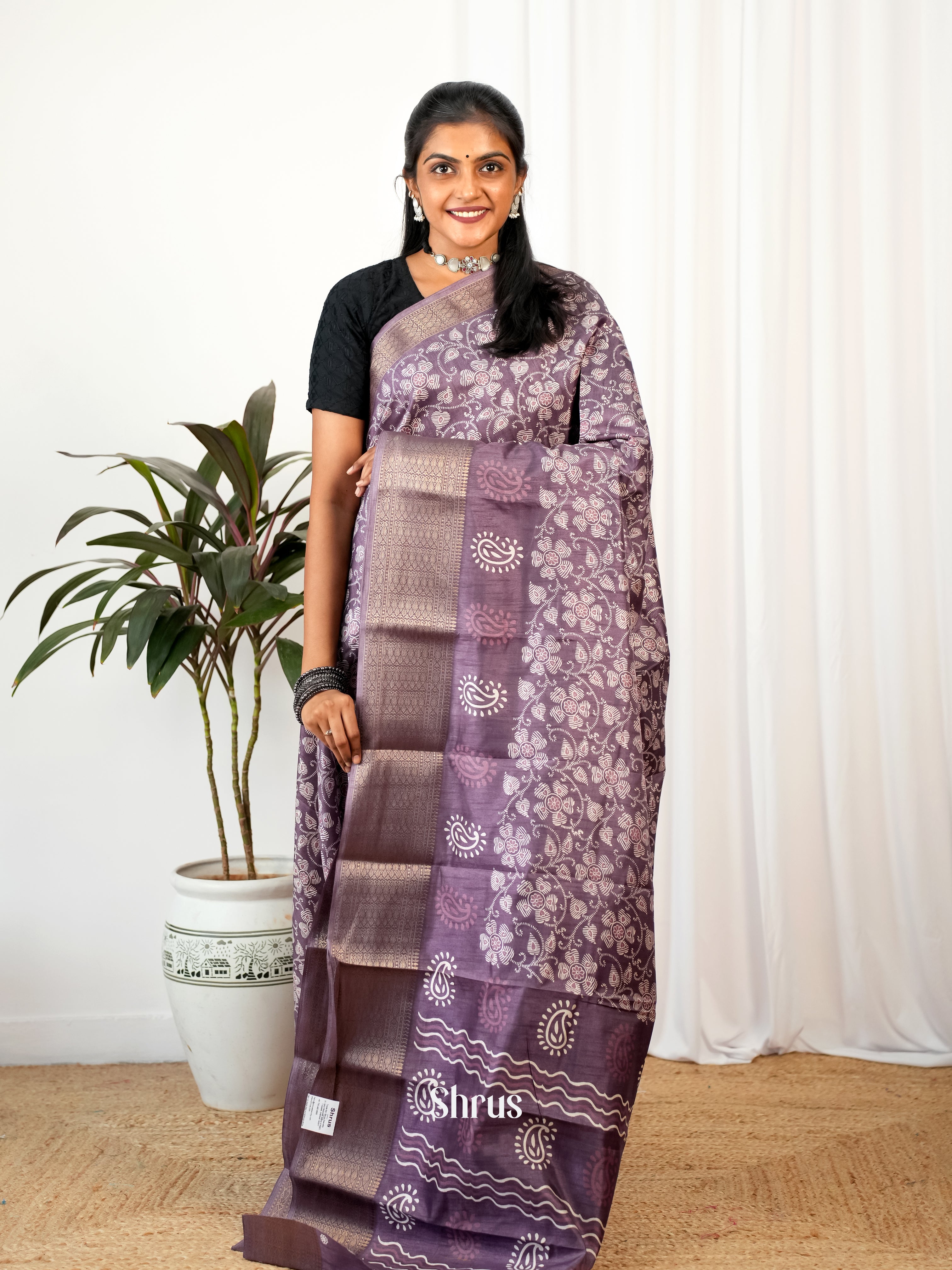 Purple - Semi Crepe Saree - Shop on Shrus.com