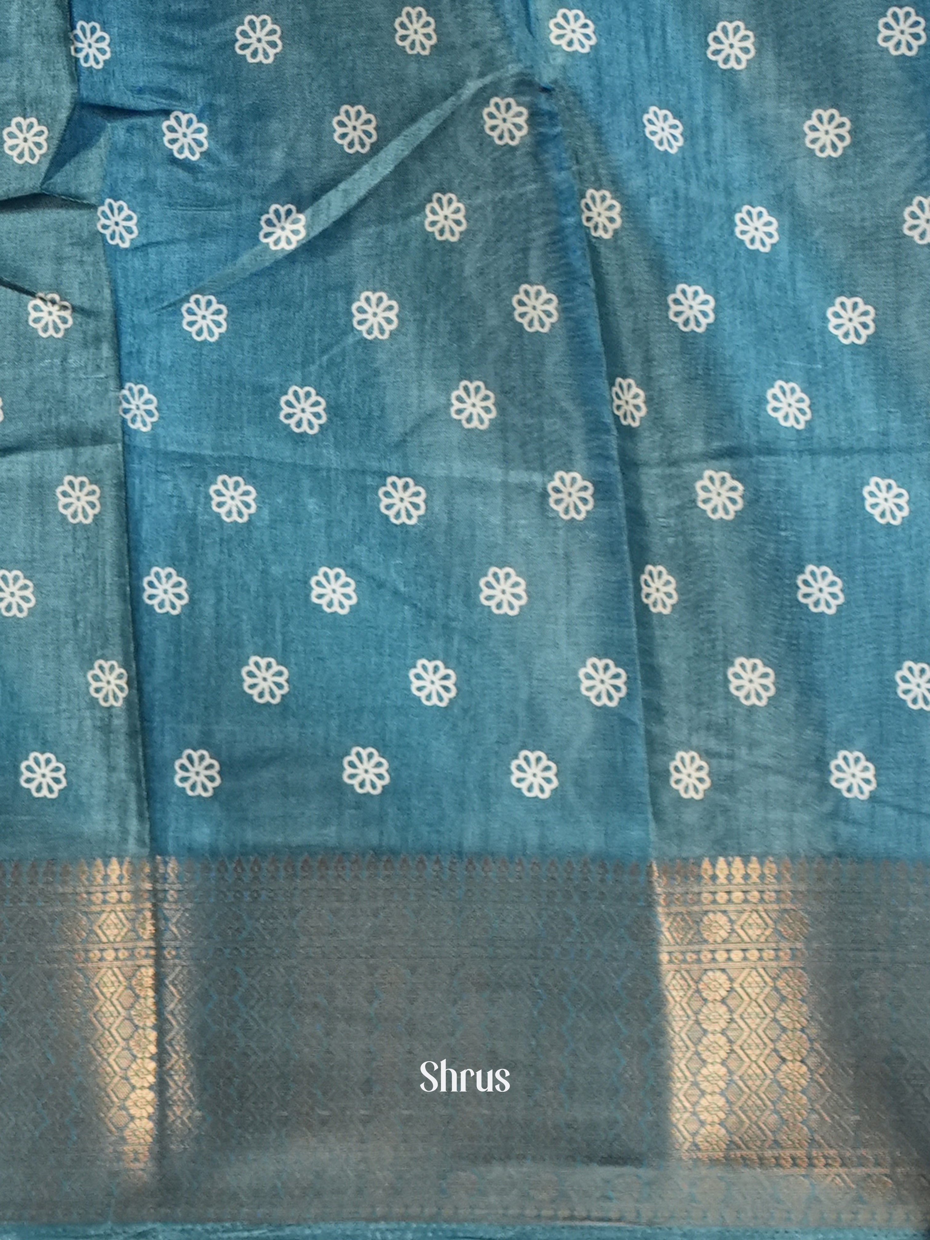 Greyish Blue - Semi Crepe Saree - Shop on Shrus.com