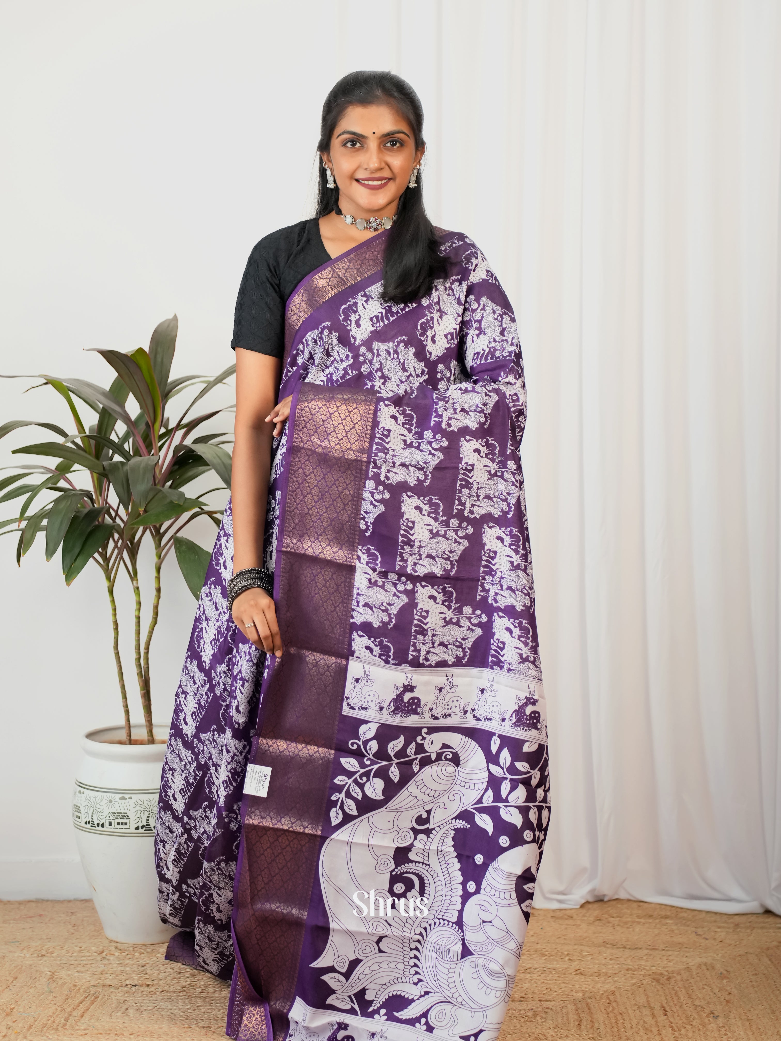 Violet - Semi Crepe Saree - Shop on Shrus.com