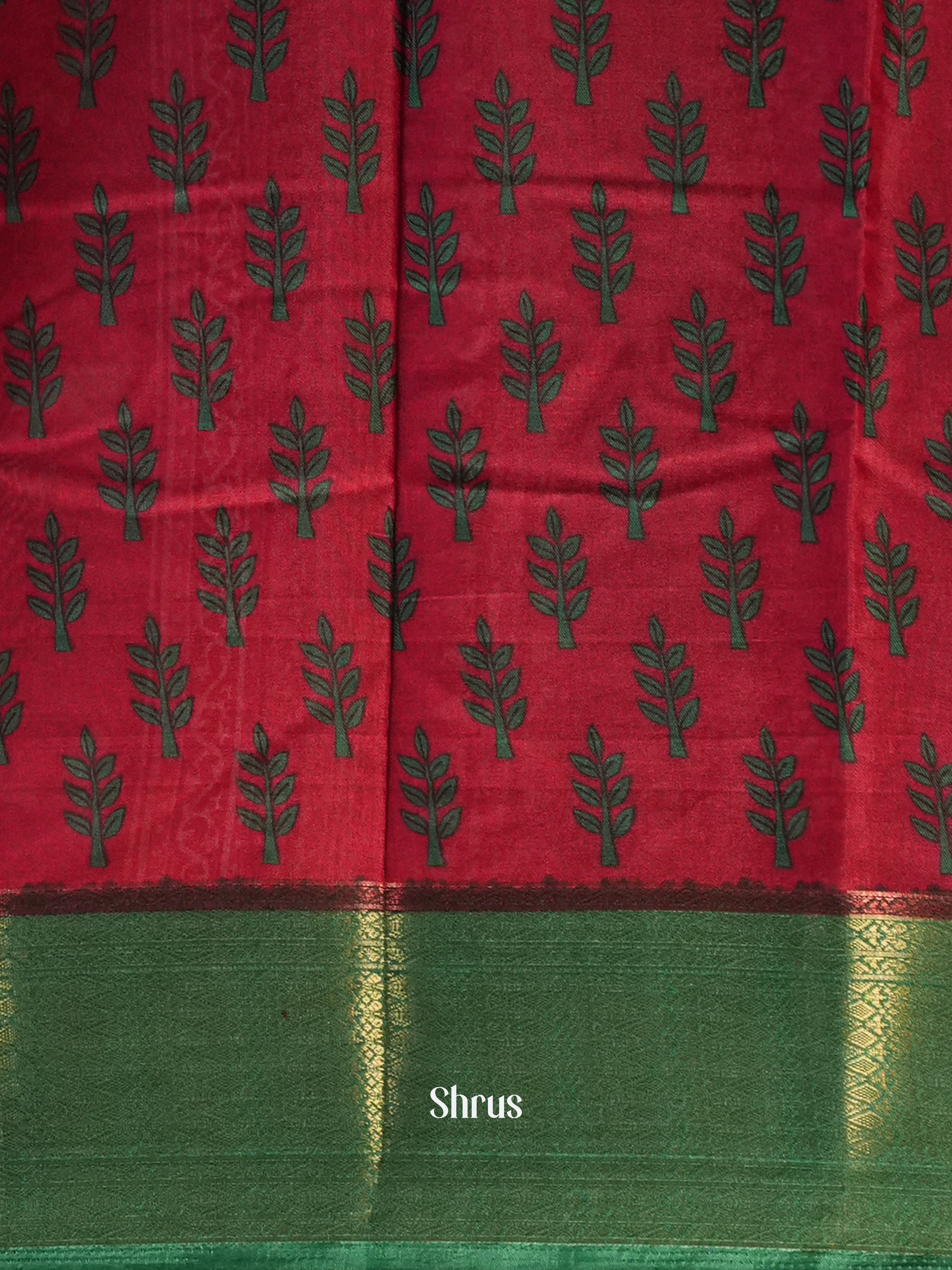 Red & Green - Semi Crepe Saree - Shop on Shrus.com
