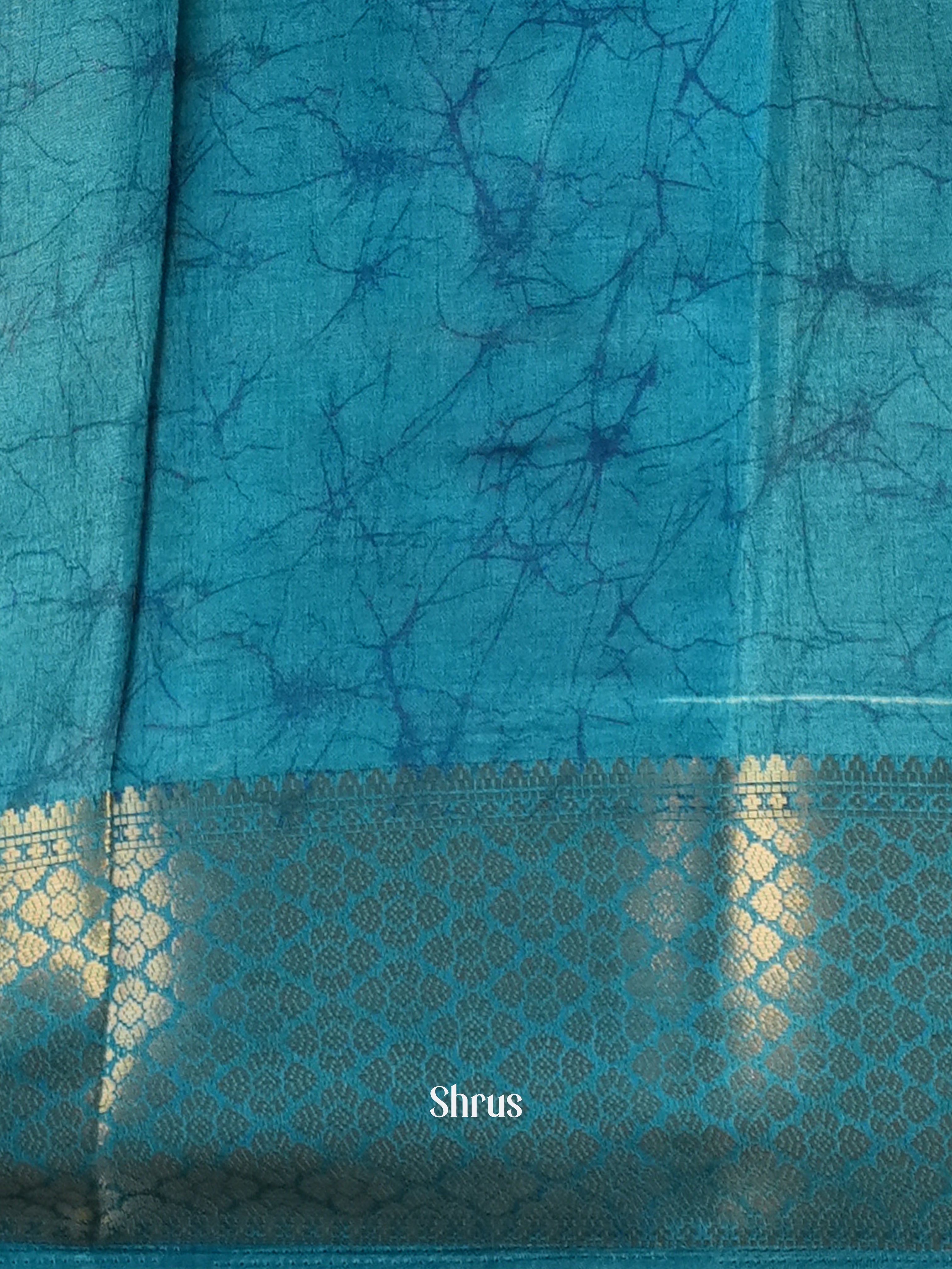 Cream & Blue- Semi Crepe Saree - Shop on Shrus.com