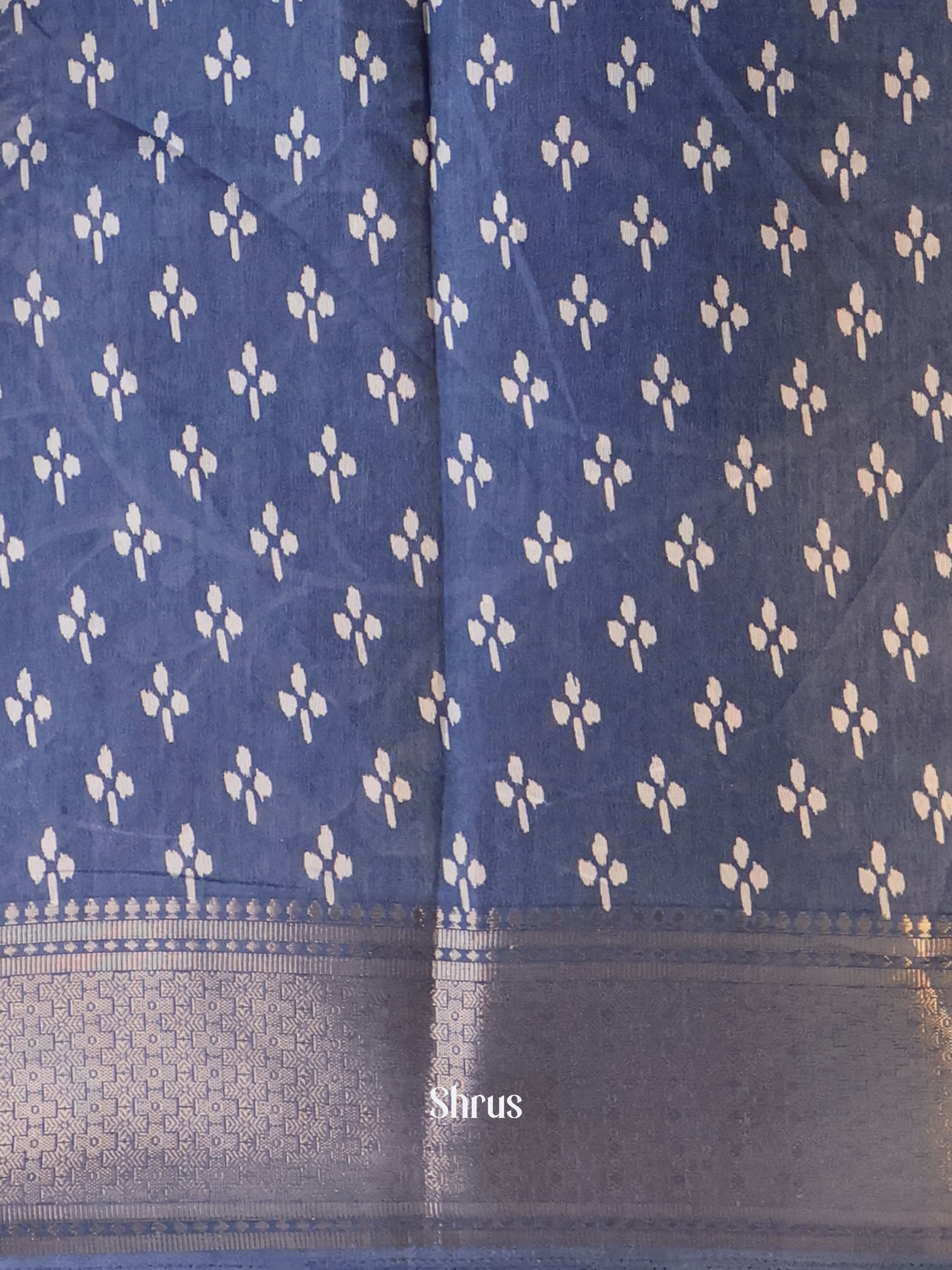 Bluish Grey - Semi Crepe Saree - Shop on Shrus.com