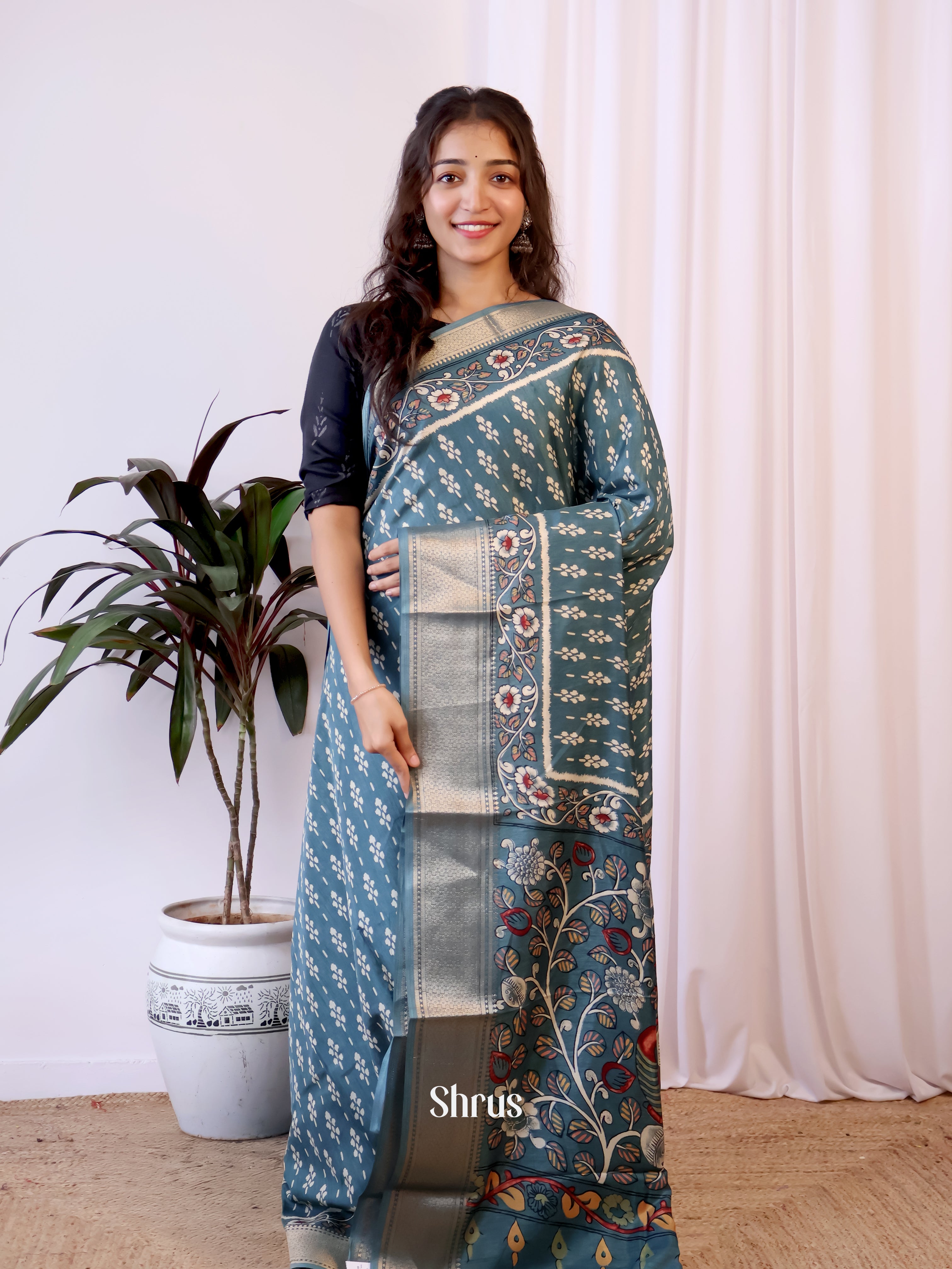 Blue - Semi Crepe Saree - Shop on Shrus.com