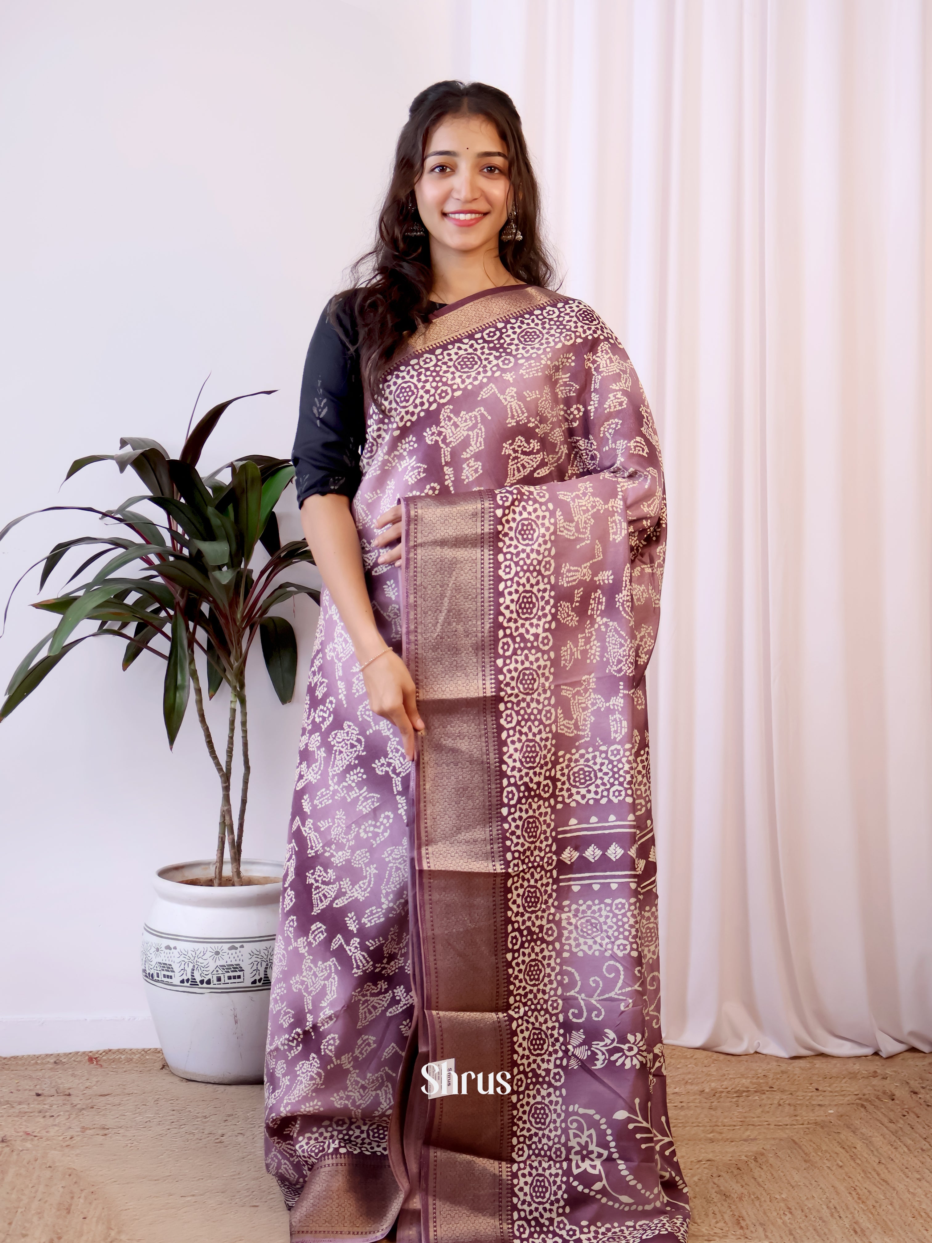 Purple - Semi Crepe Saree - Shop on Shrus.com