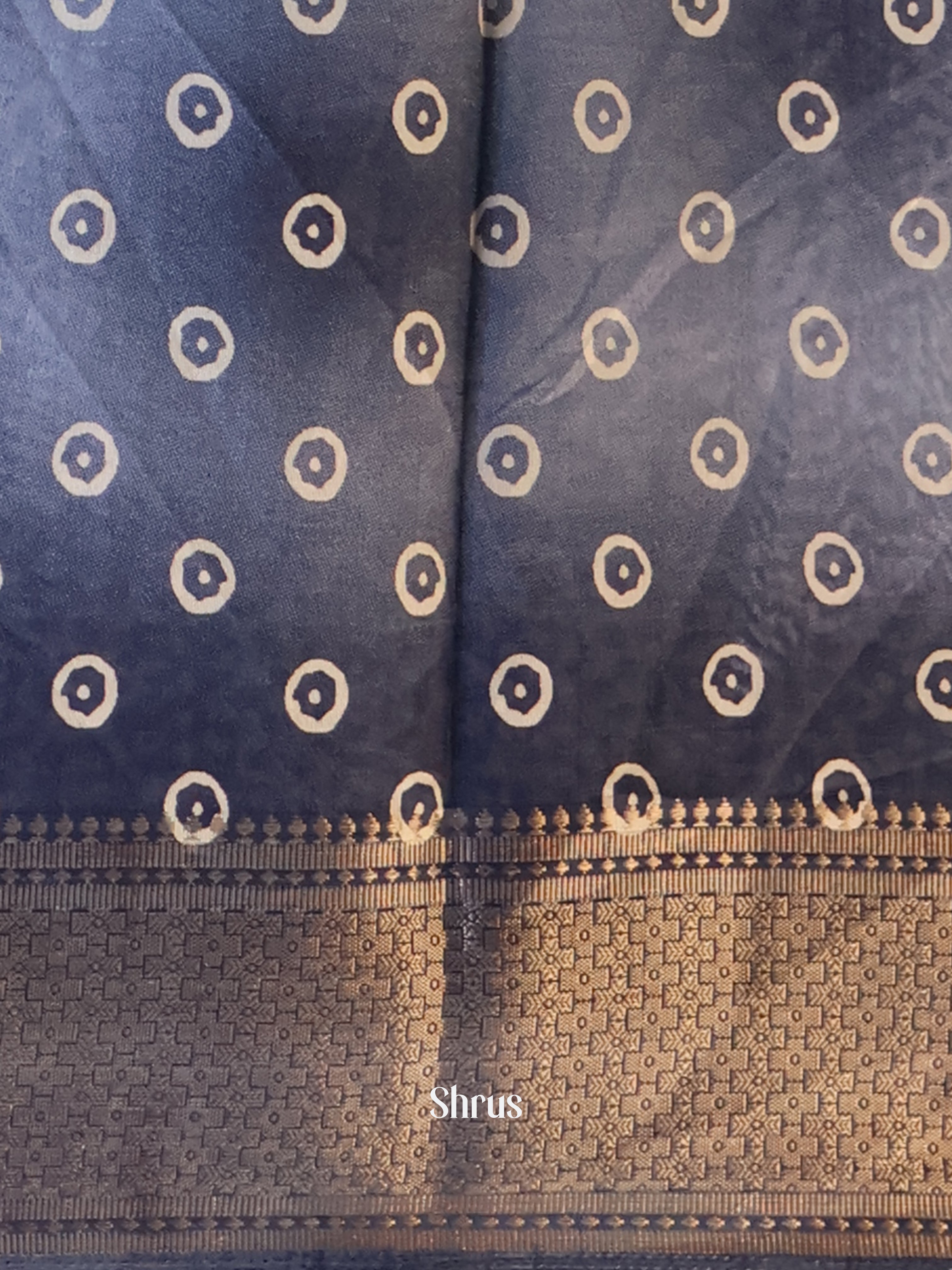 Greyish Blue - Semi Crepe Saree - Shop on Shrus.com